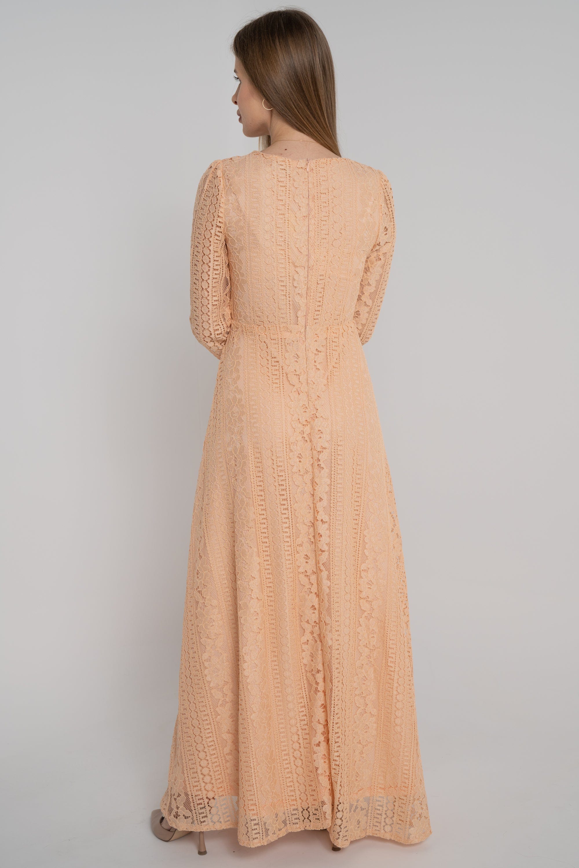 ميكا فستان دانتيل طويل مخصر لف كم طويل نسائي