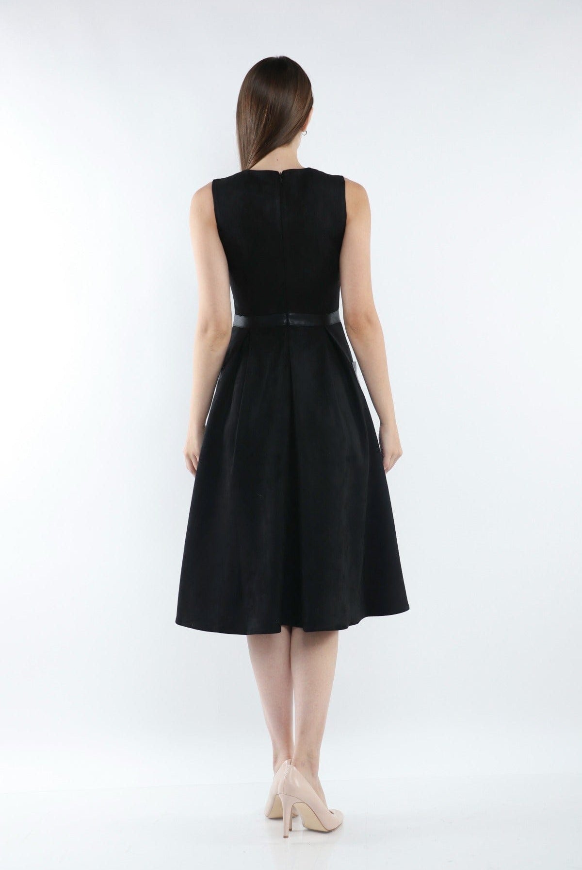 ميكا فستان ميدي بدون أكمام مخصر مزين بجيوب