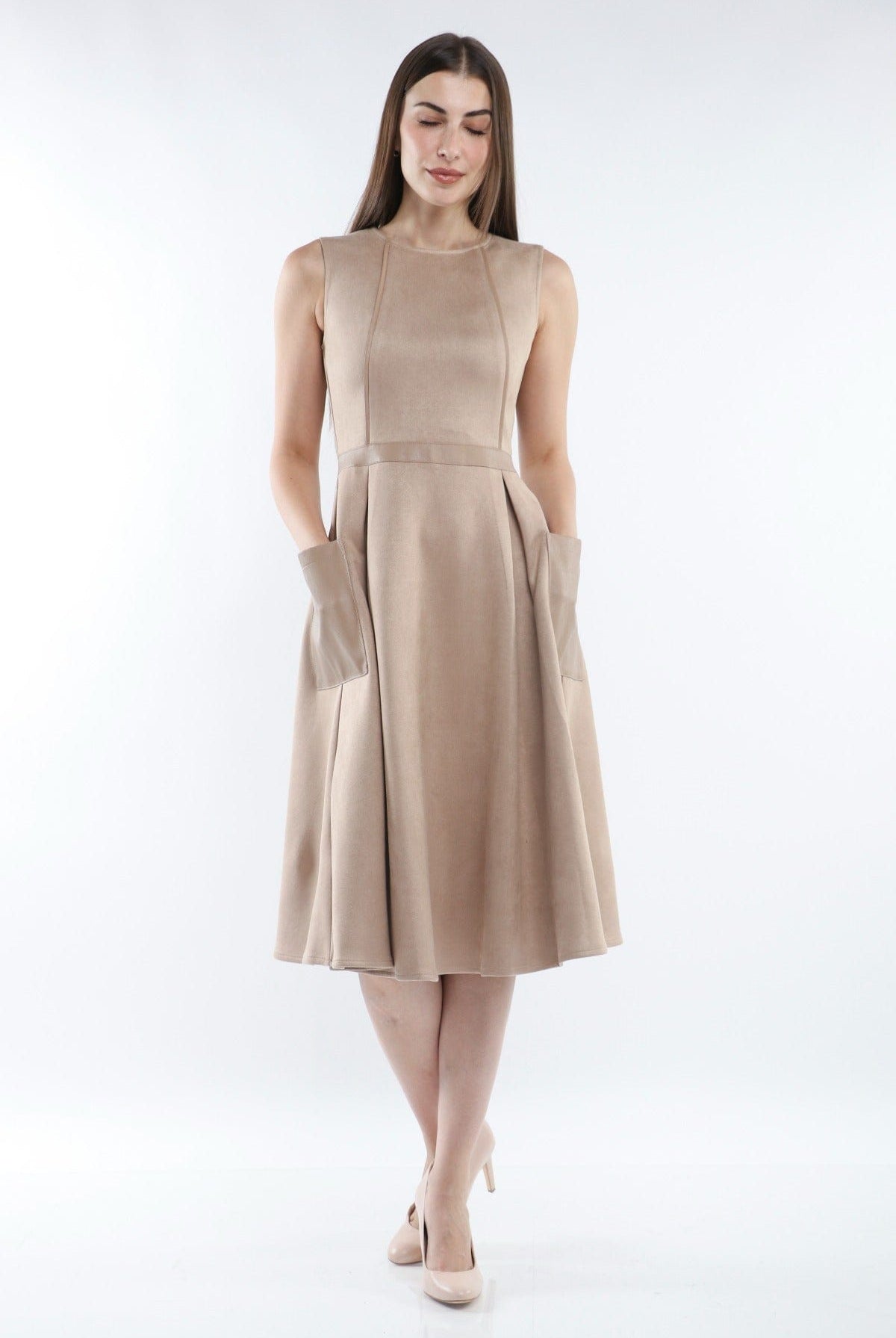 ميكا فستان ميدي بدون أكمام مخصر مزين بجيوب