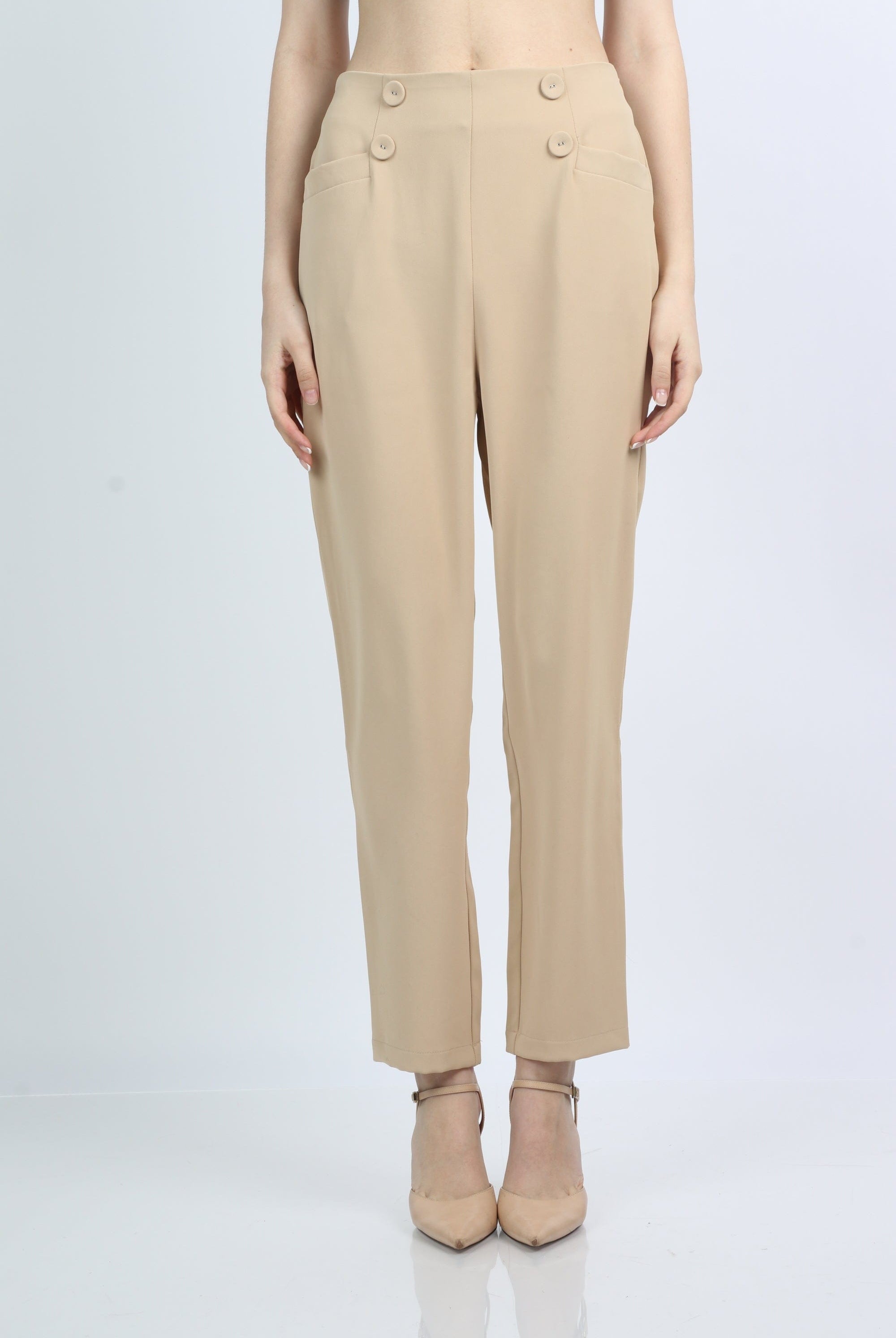 ميكا بنطلون رسمي هاي ويست بزراير على الخصر وسحاب طويل نسائي