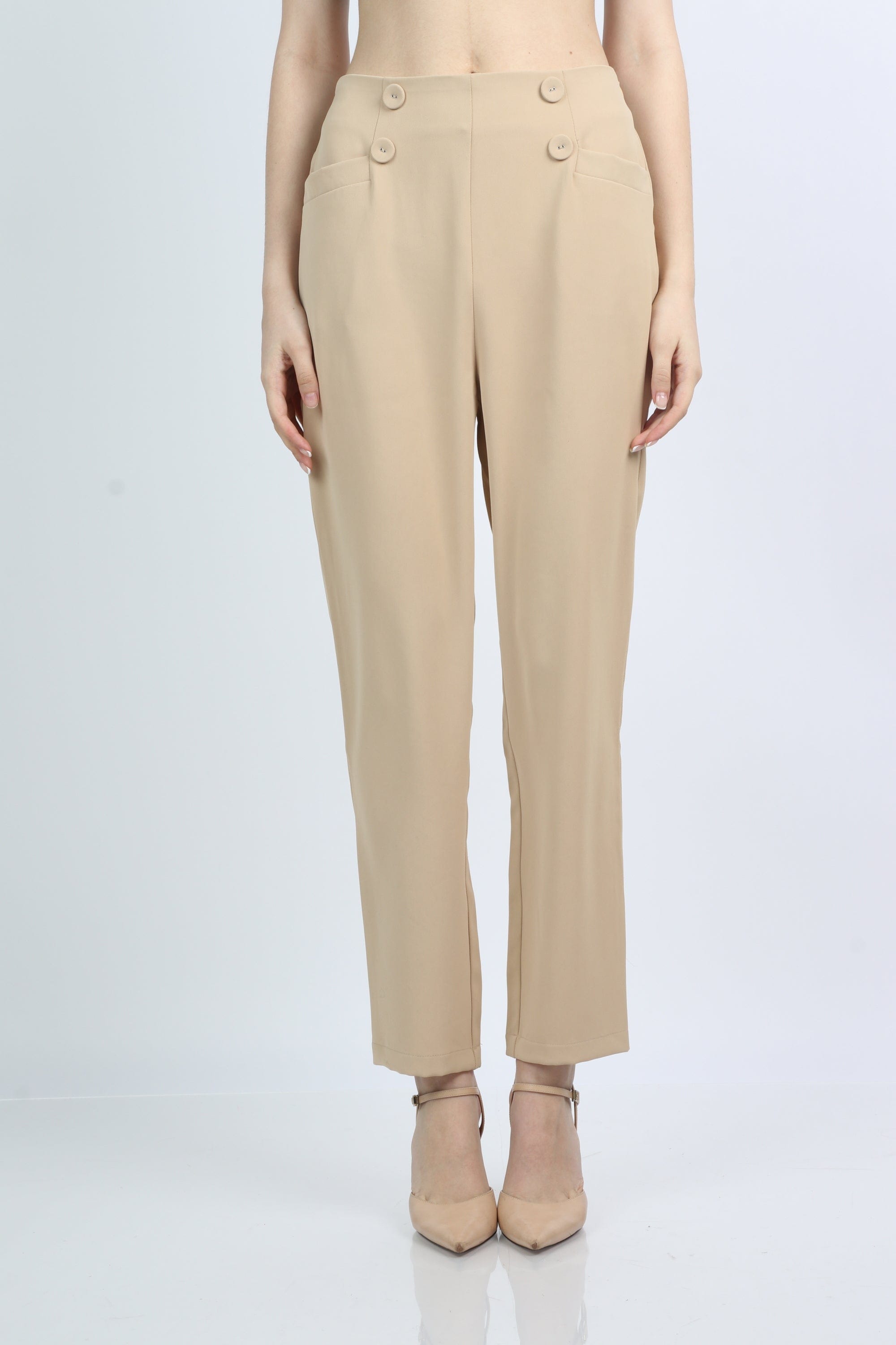 ميكا بنطلون رسمي هاي ويست بزراير على الخصر وسحاب طويل نسائي