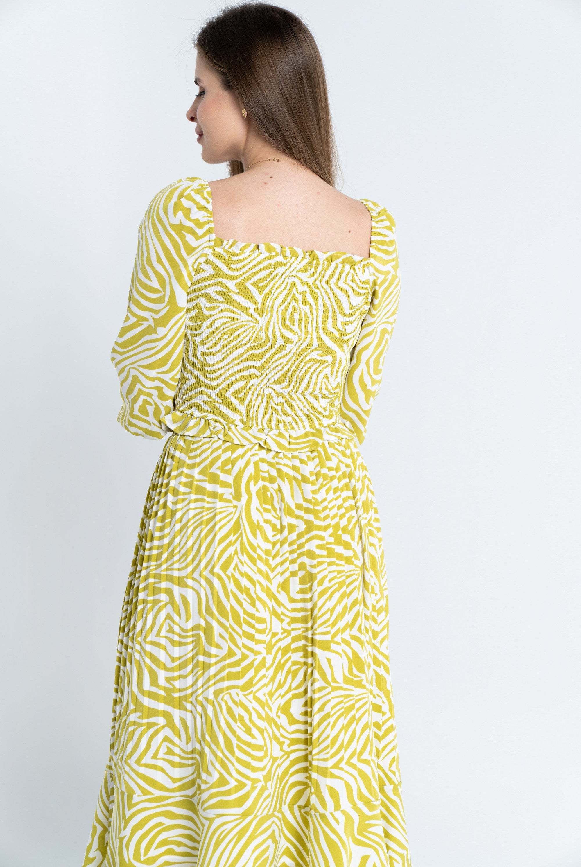 ميكا توب منقوش بياقة مربعة كم طويل بف نسائي