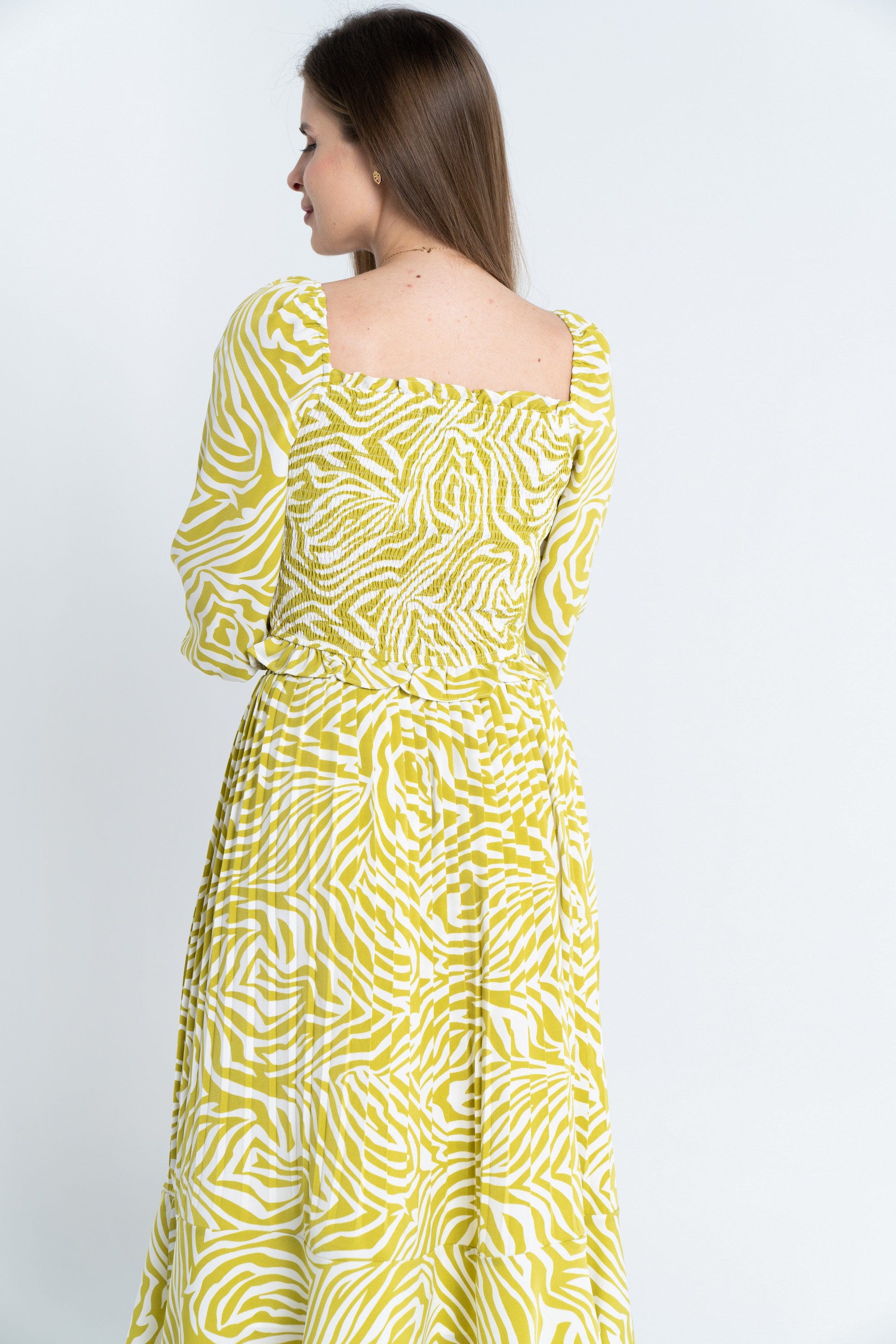 ميكا توب منقوش بياقة مربعة كم طويل بف نسائي