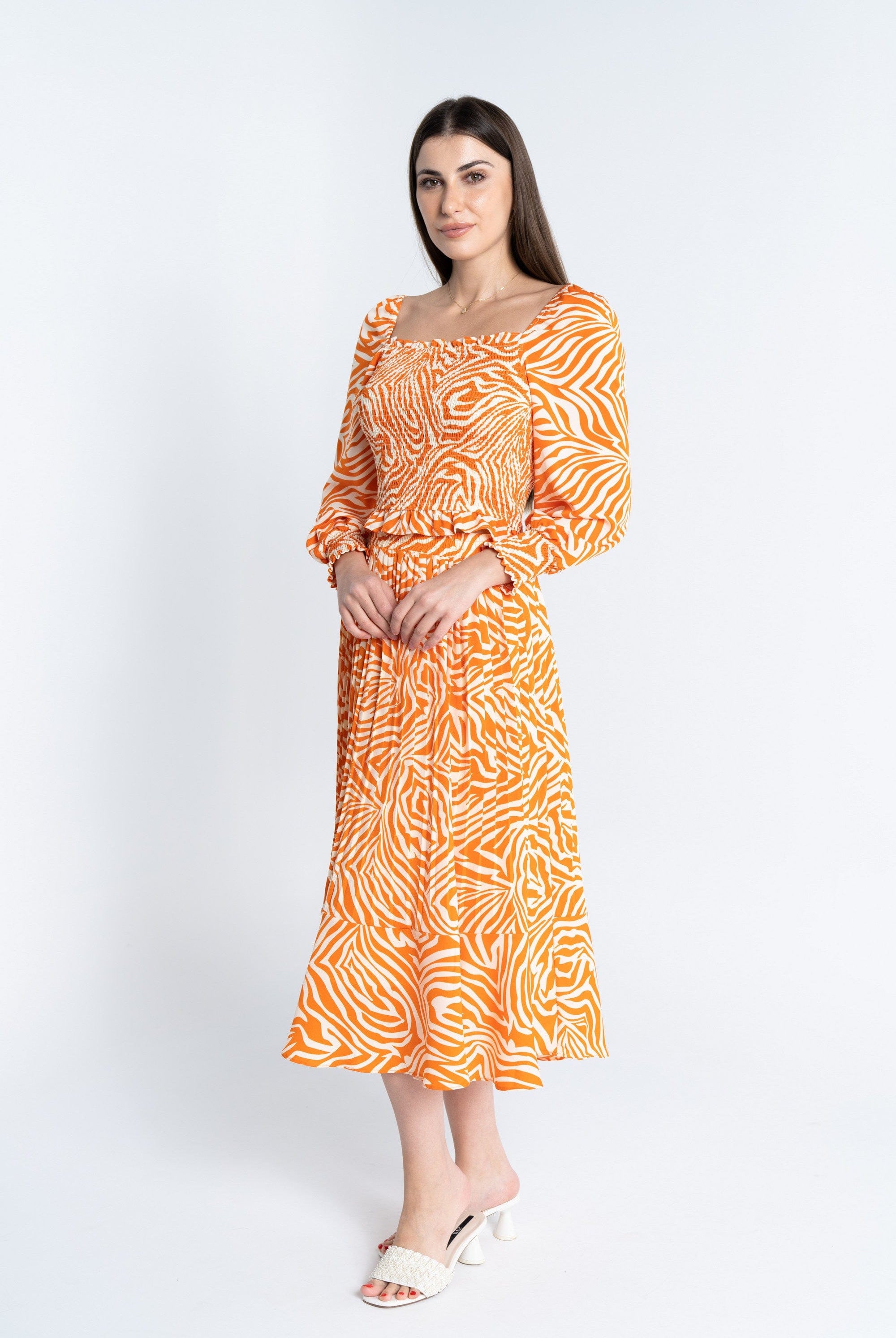 ميكا تنورة منقوشة بليسيه خصر مرتفع ميدي نسائي