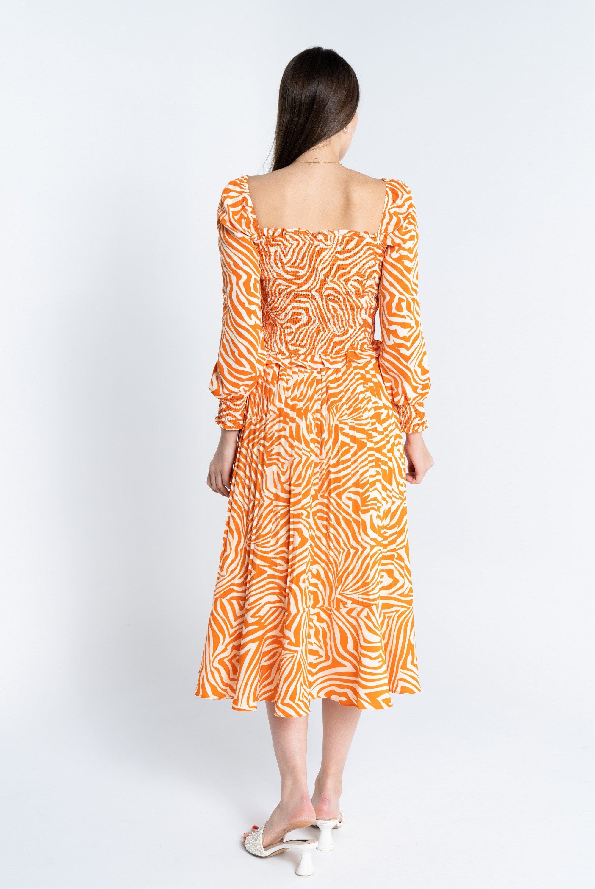 ميكا توب منقوش بياقة مربعة كم طويل بف نسائي