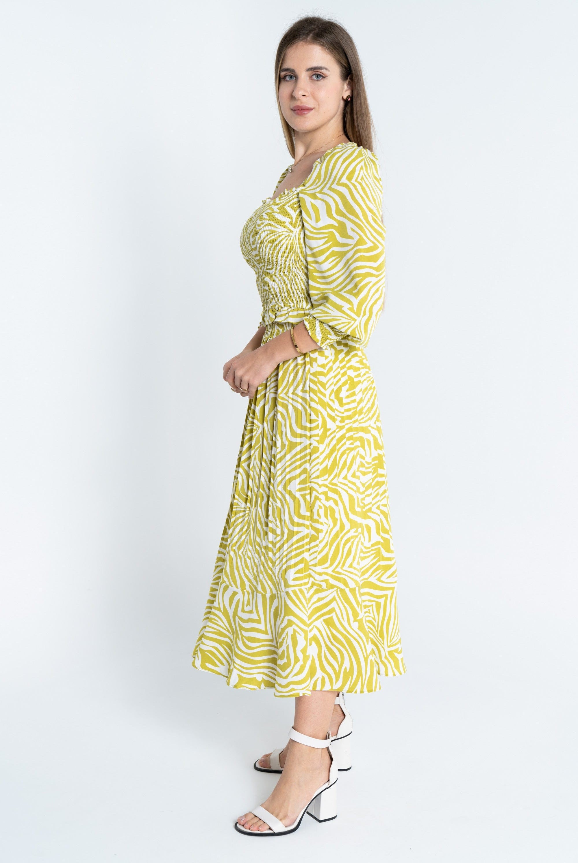 ميكا تنورة منقوشة بليسيه خصر مرتفع ميدي نسائي