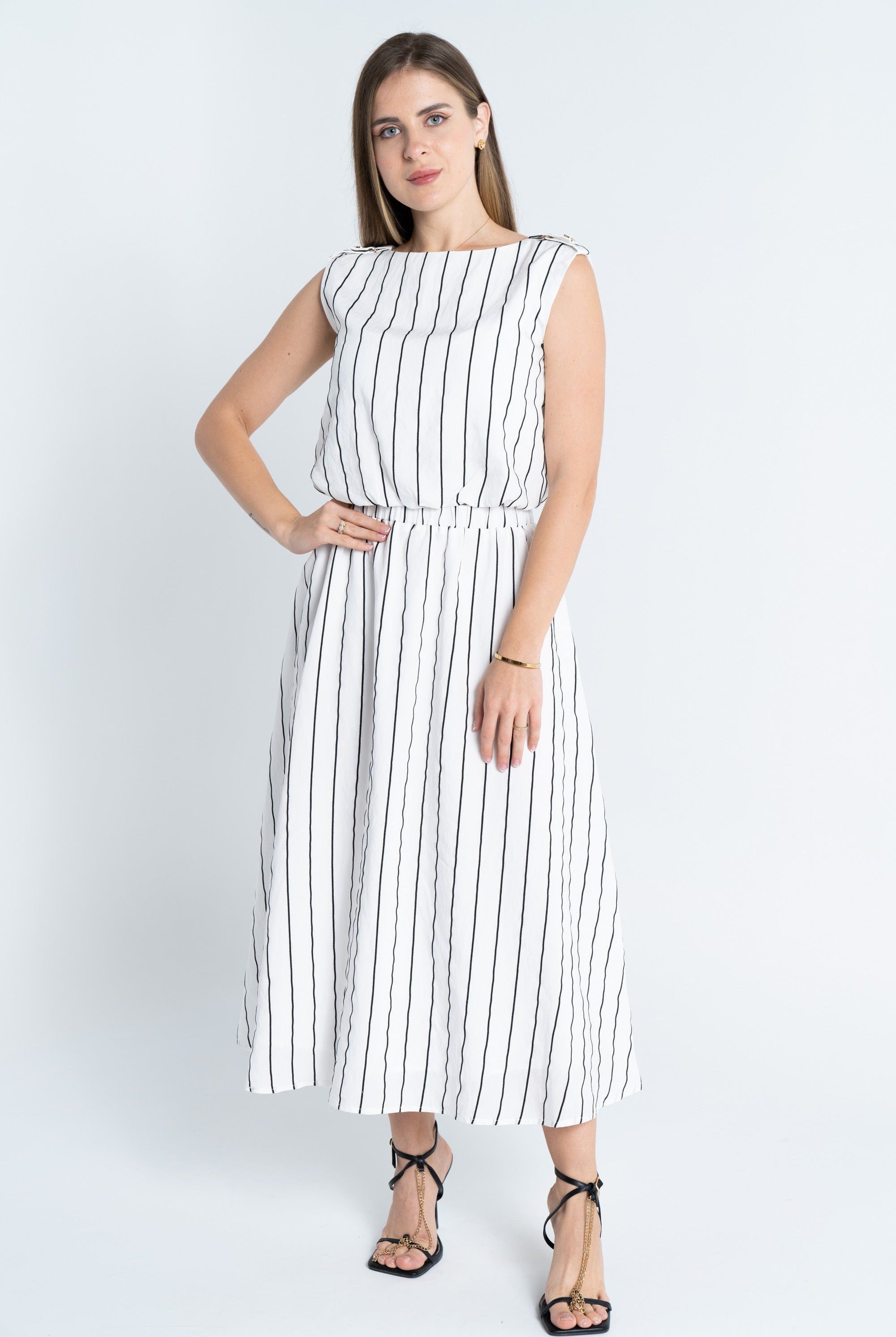 ميكا تنورة ميدي واسعة مخطط بالطول نسائي