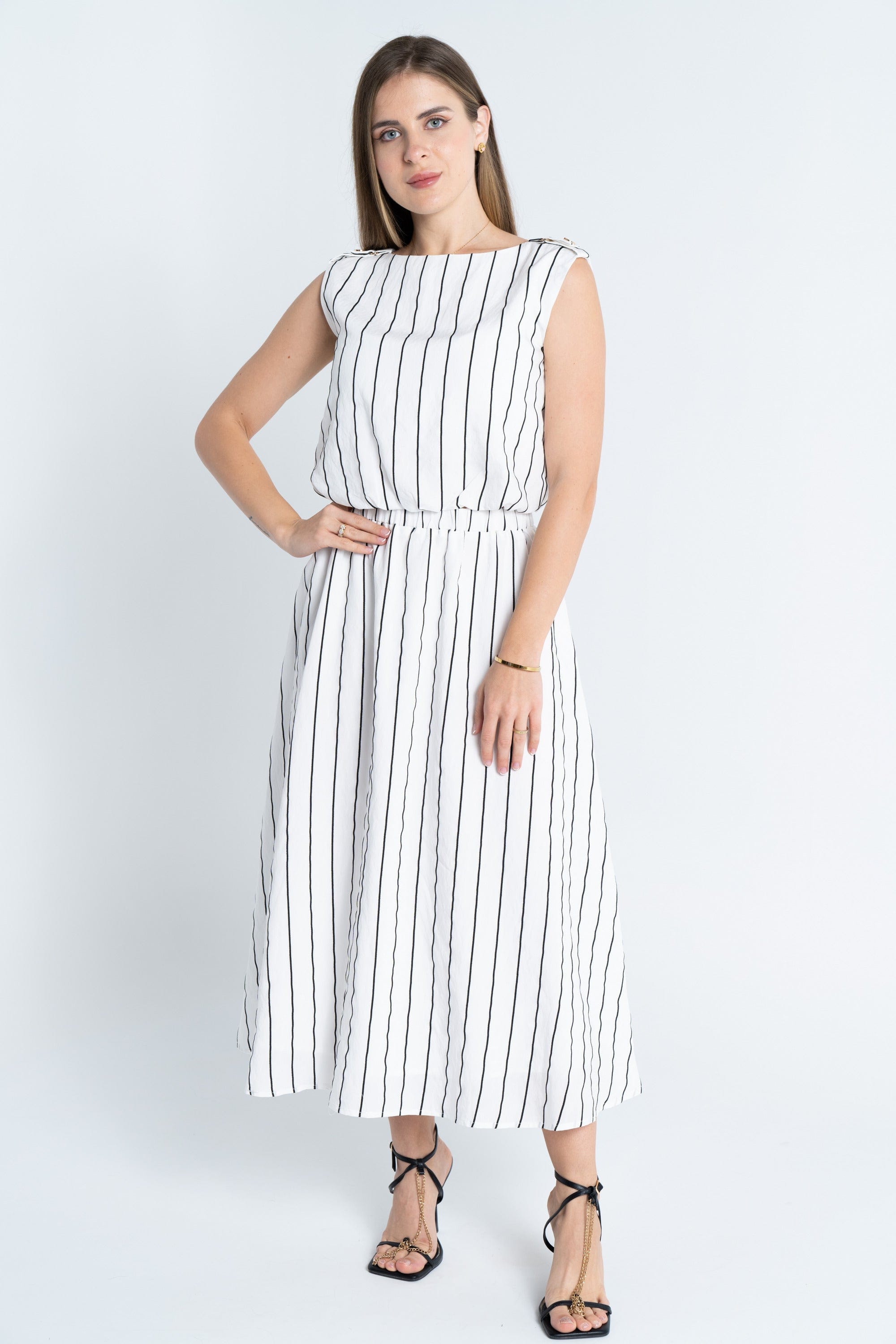 ميكا تنورة ميدي واسعة مخطط بالطول نسائي