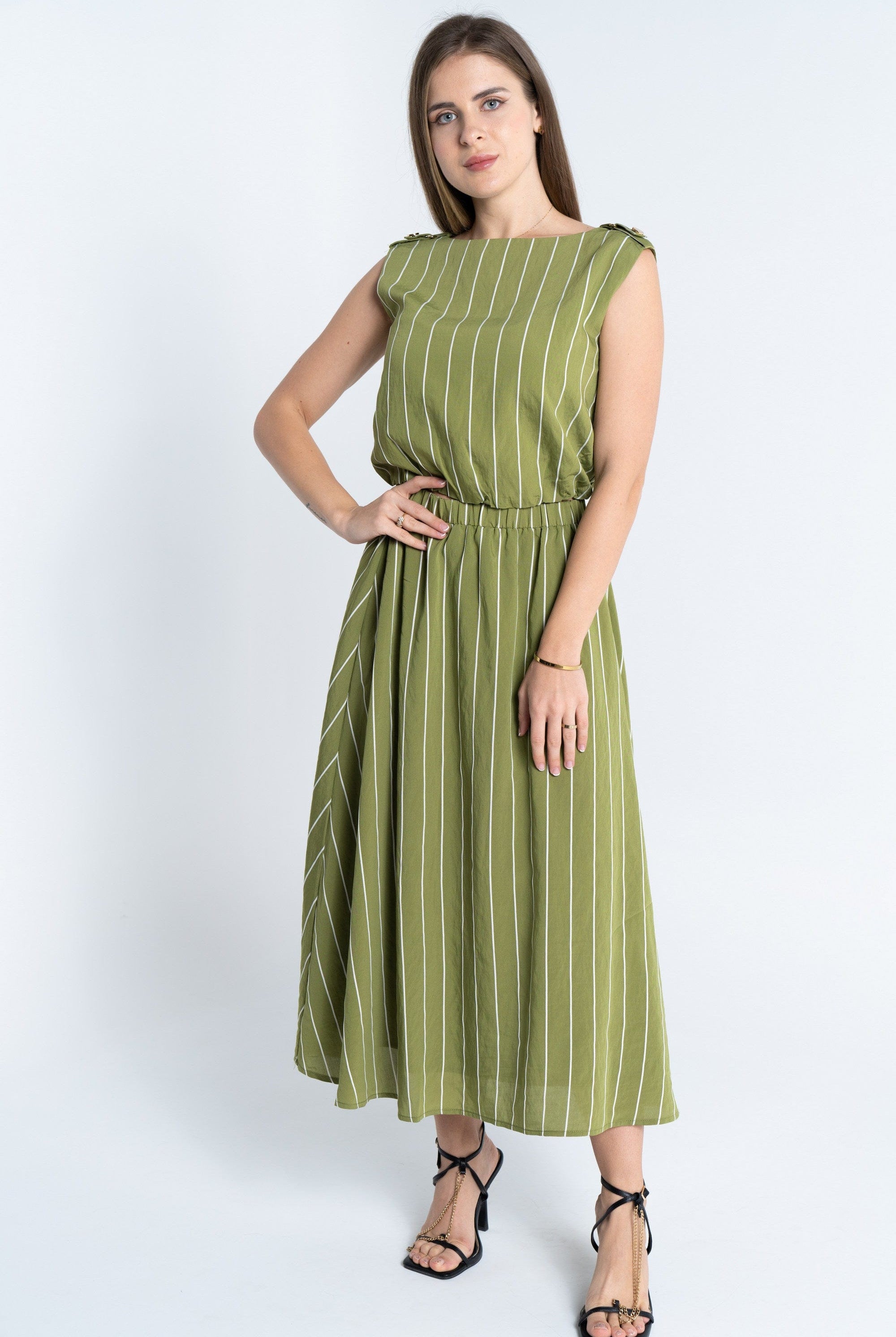 ميكا توب نسائي مخطط بالطول بدون أكمام نسائي