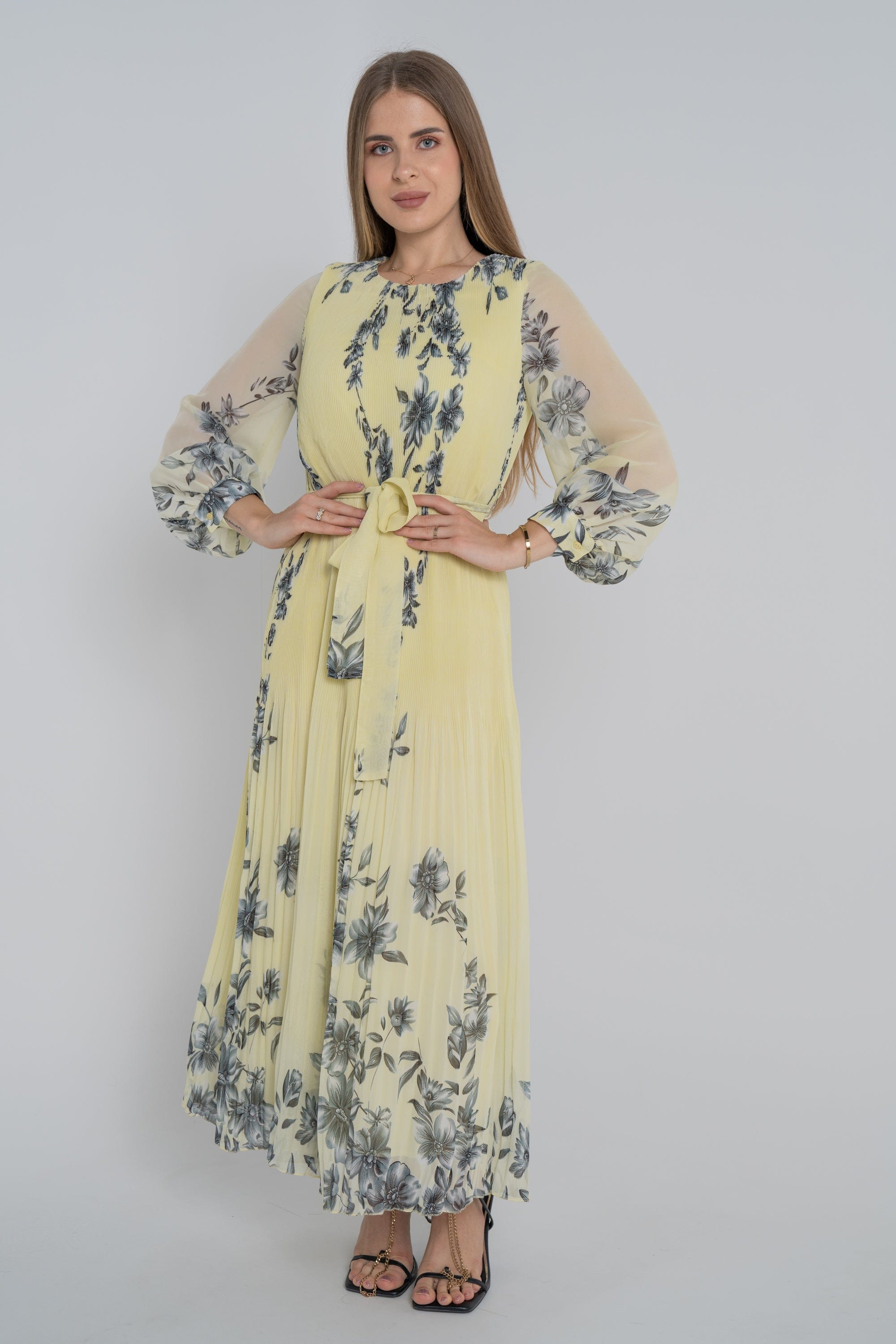 ميكا فستان ميدي مورد بكسرات من أسفل كم طويل شفاف نسائي