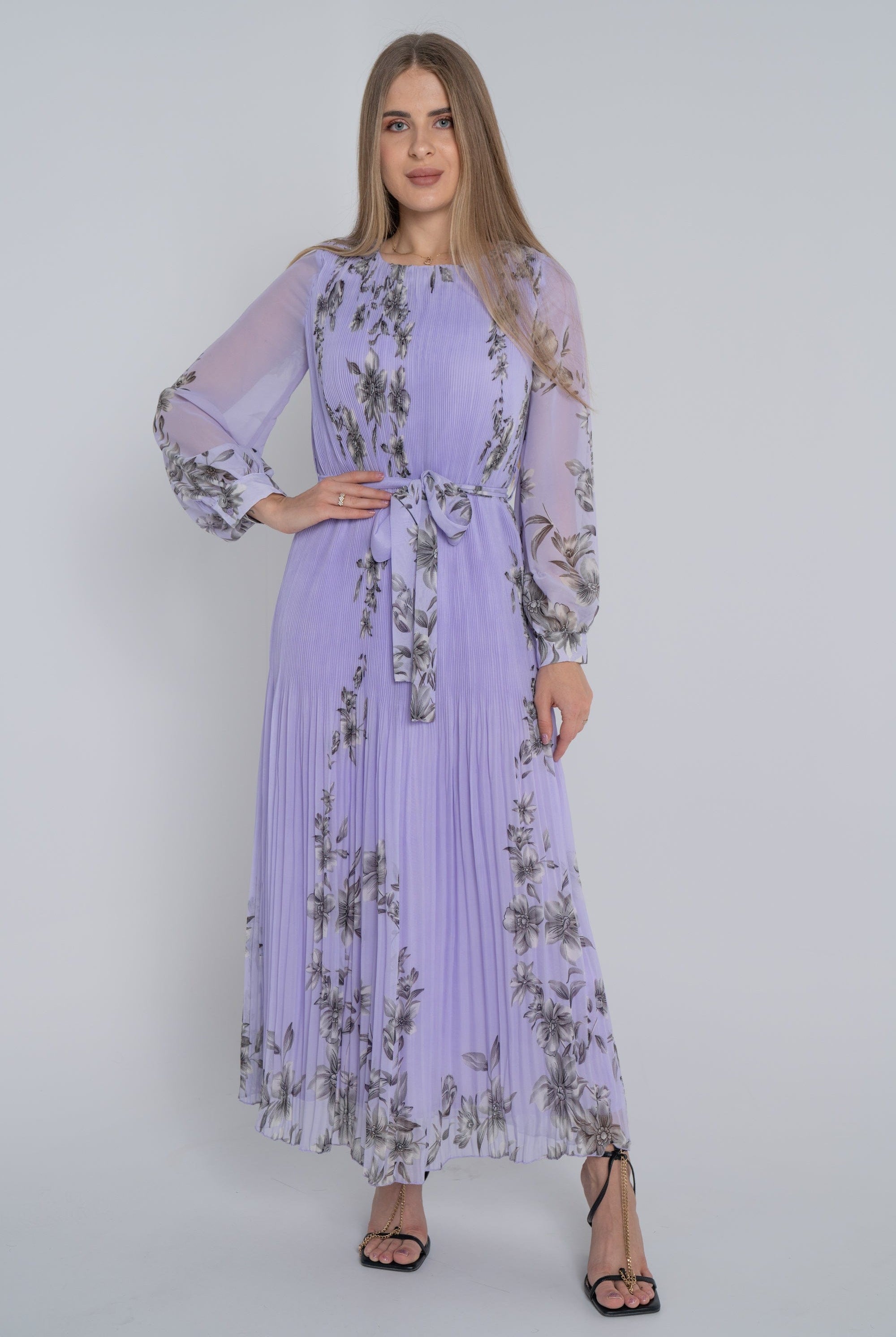 ميكا فستان ميدي مورد بكسرات من أسفل كم طويل شفاف نسائي