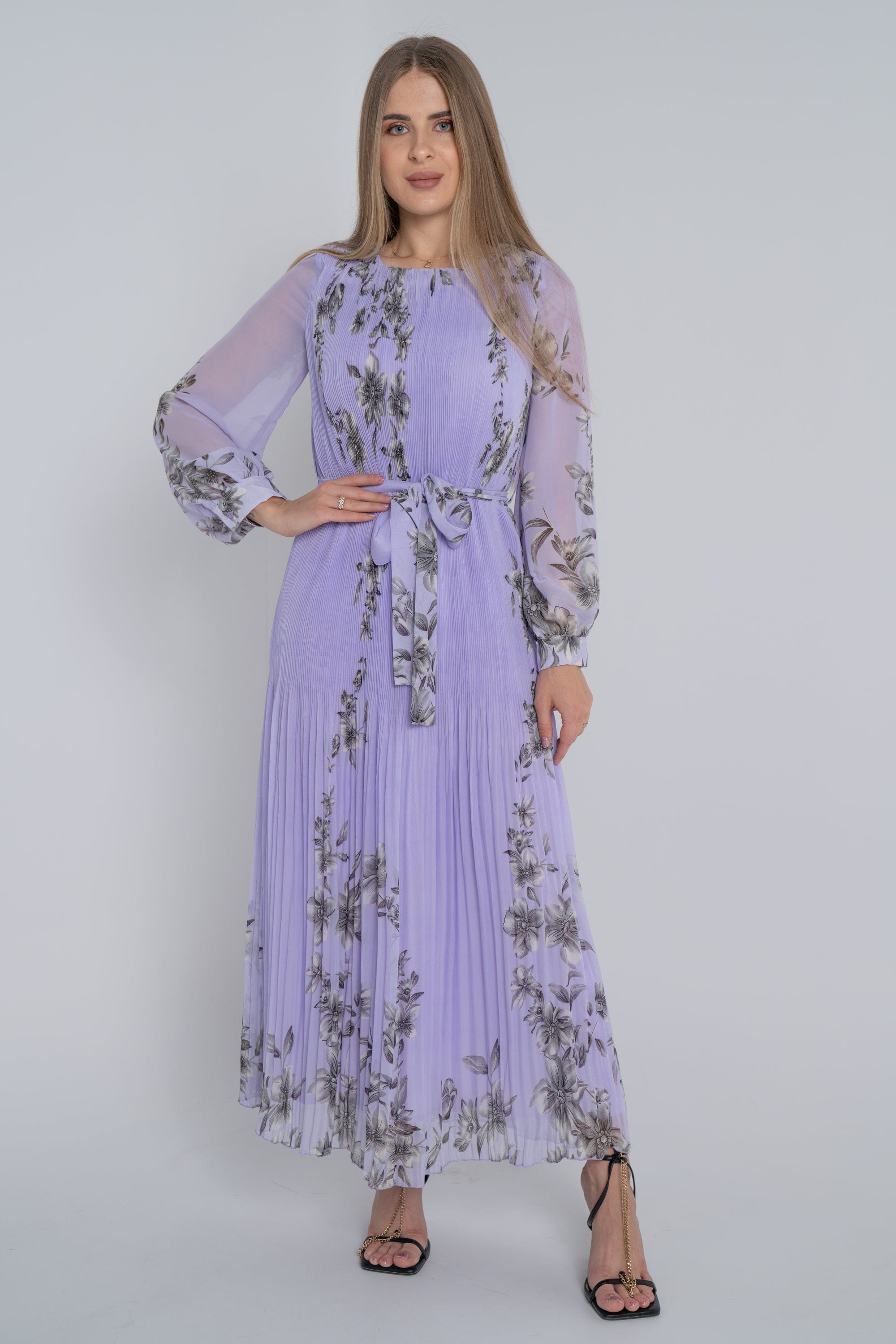 ميكا فستان ميدي مورد بكسرات من أسفل كم طويل شفاف نسائي