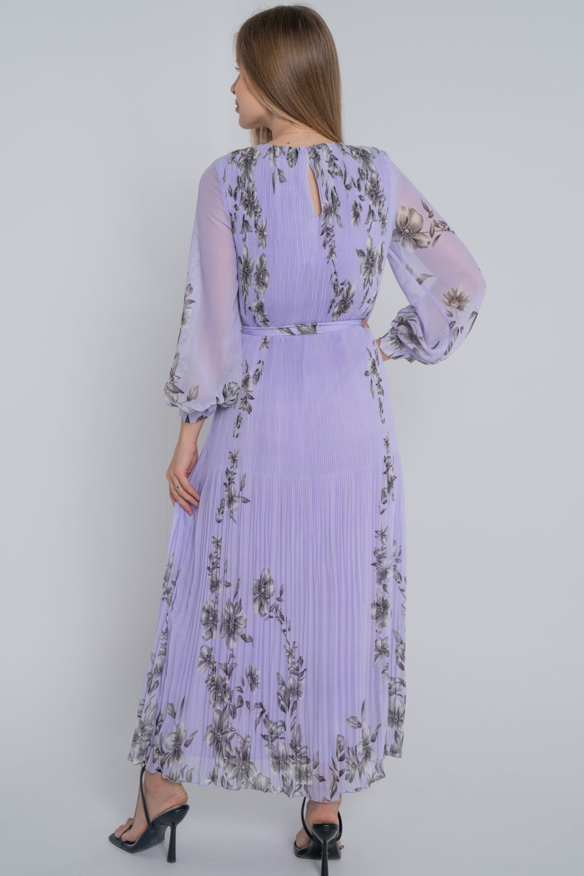 ميكا فستان ميدي مورد بكسرات من أسفل كم طويل شفاف نسائي