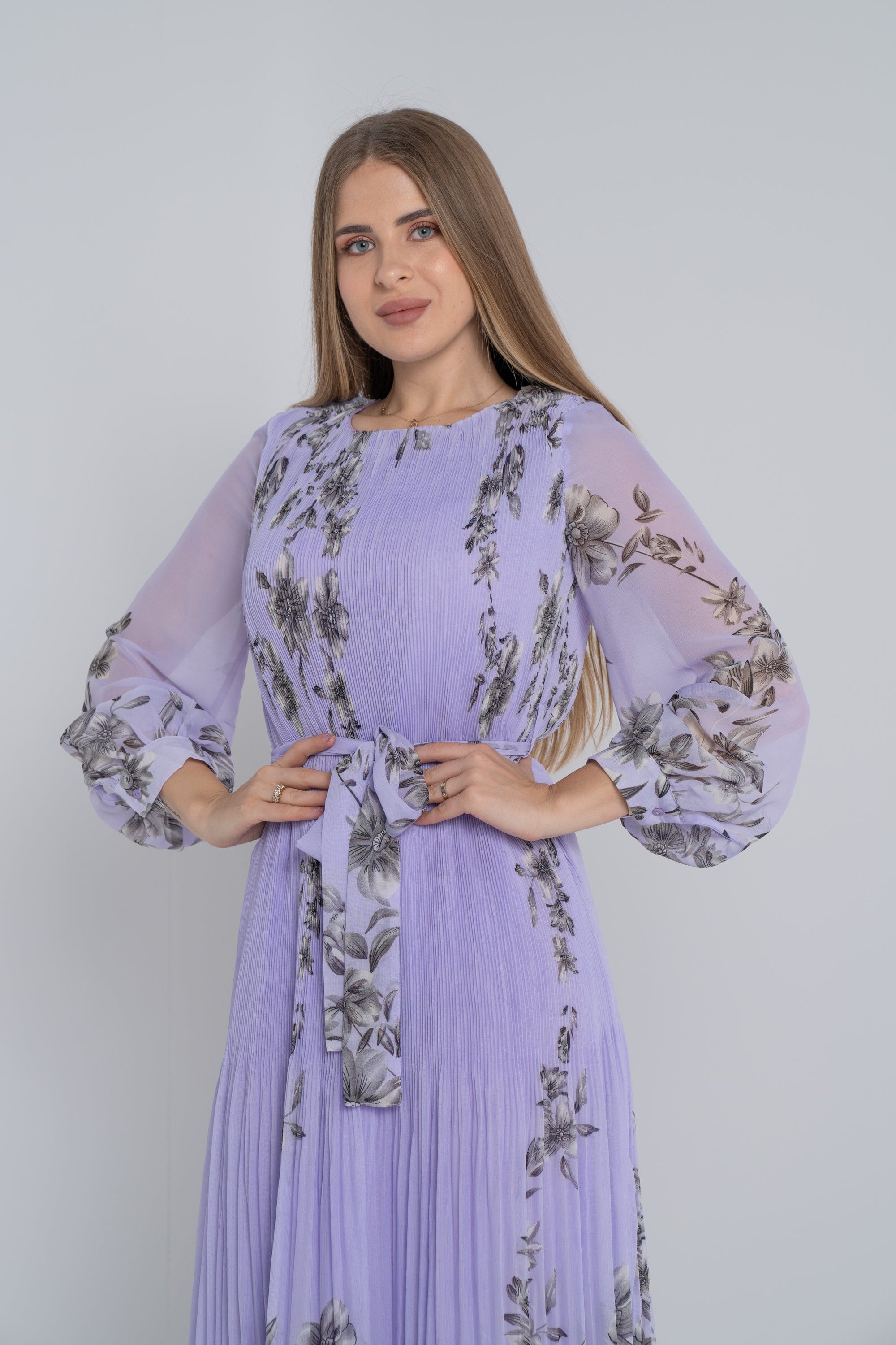 ميكا فستان ميدي مورد بكسرات من أسفل كم طويل شفاف نسائي