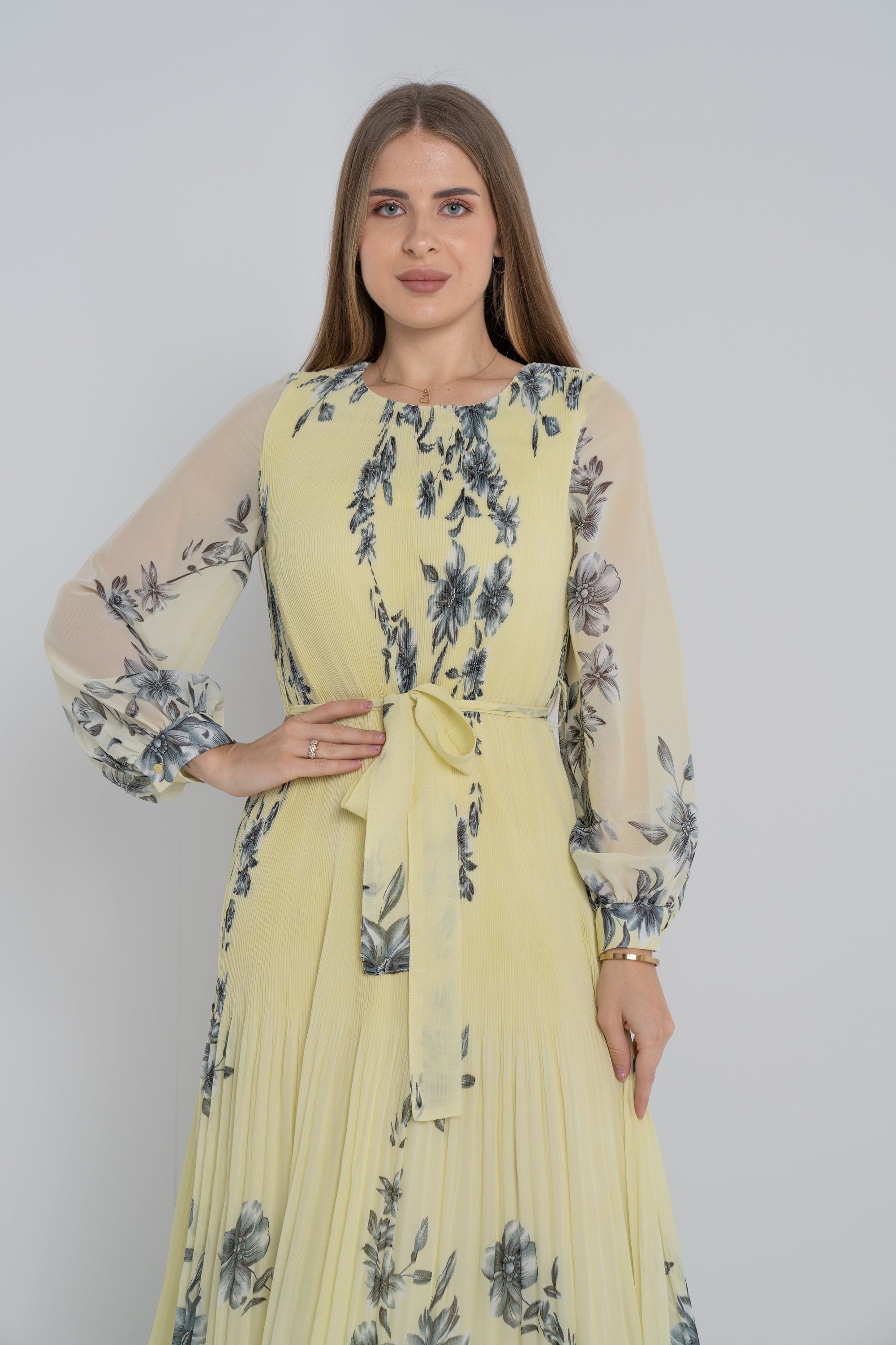 ميكا فستان ميدي مورد بكسرات من أسفل كم طويل شفاف نسائي