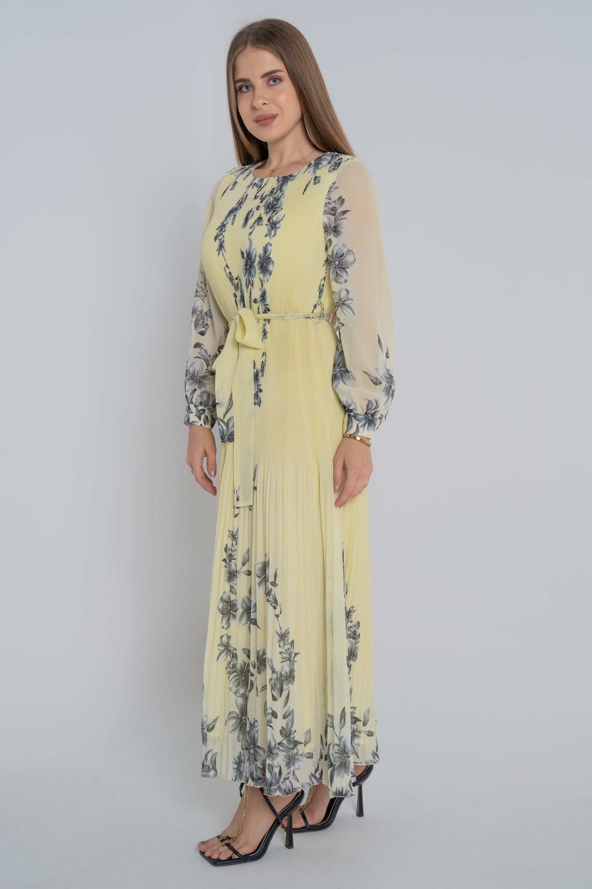 ميكا فستان ميدي مورد بكسرات من أسفل كم طويل شفاف نسائي