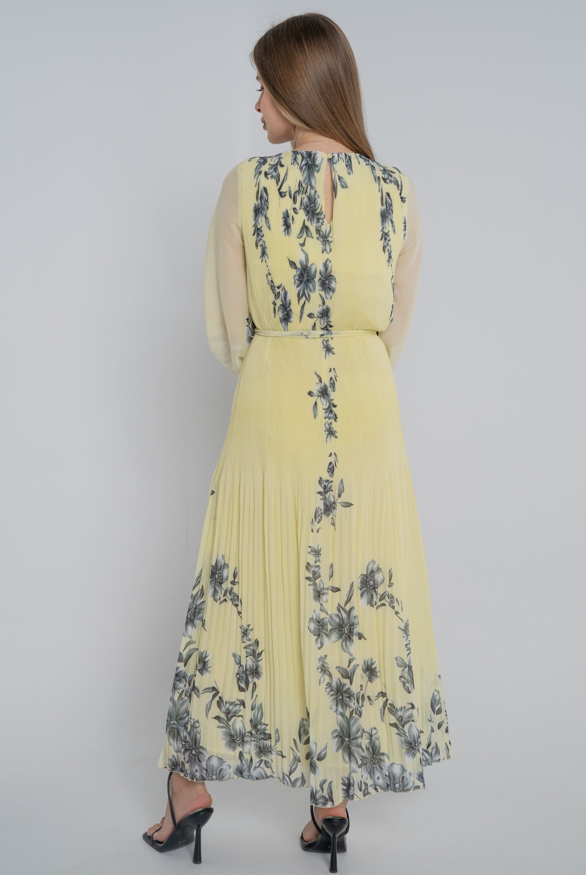 ميكا فستان ميدي مورد بكسرات من أسفل كم طويل شفاف نسائي