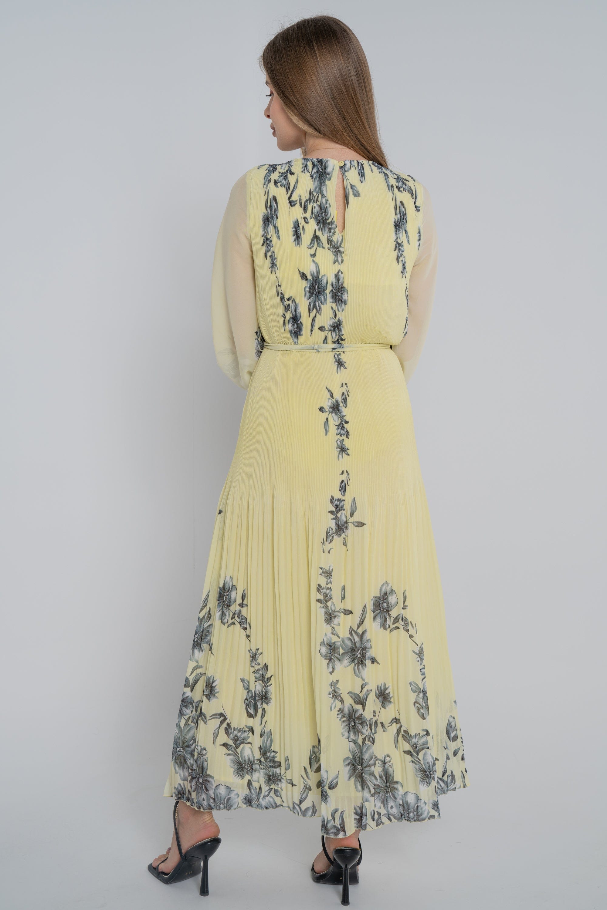 ميكا فستان ميدي مورد بكسرات من أسفل كم طويل شفاف نسائي