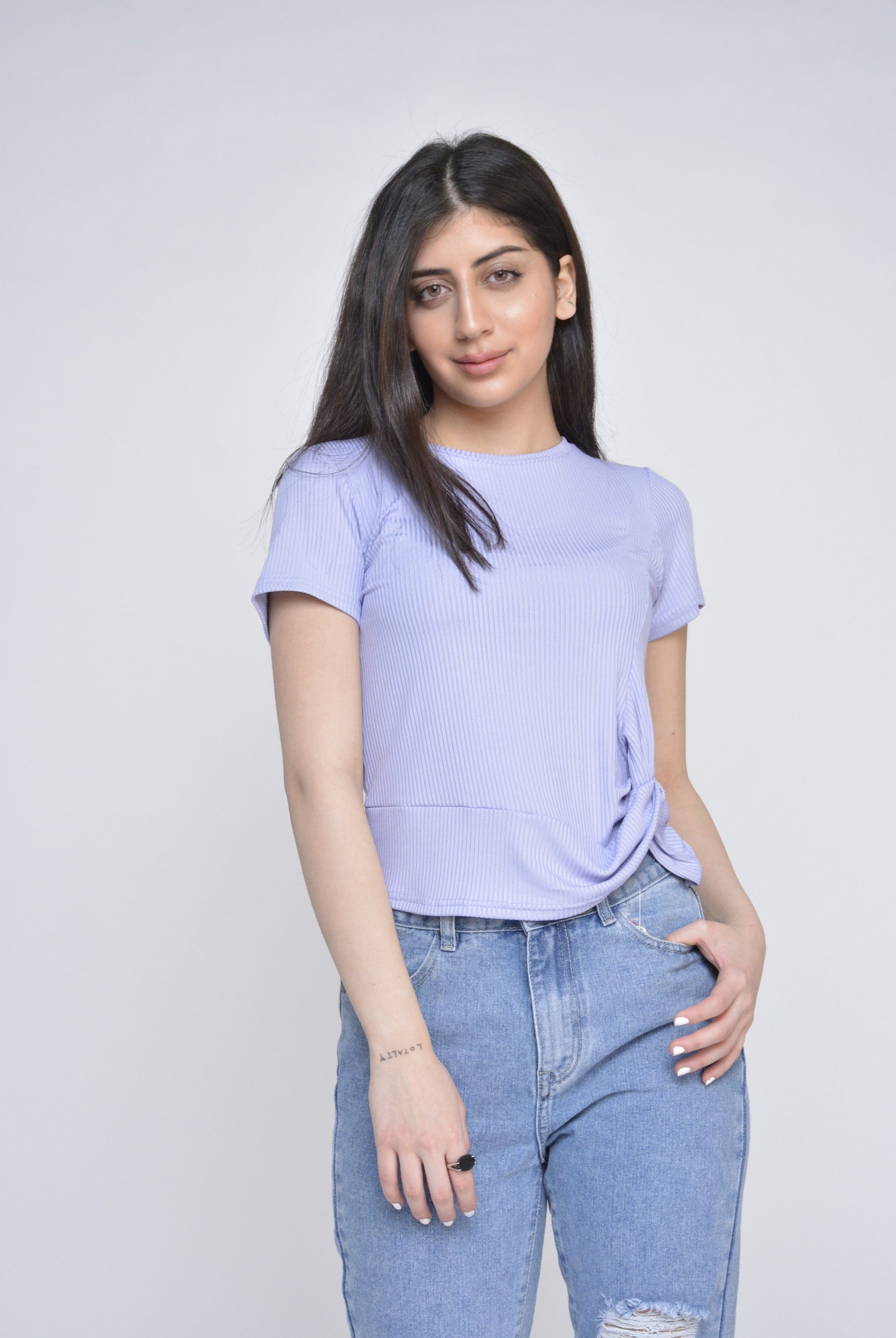 ميكا بلوزة بأكمام قصيرة بياقة دائرية صيفي