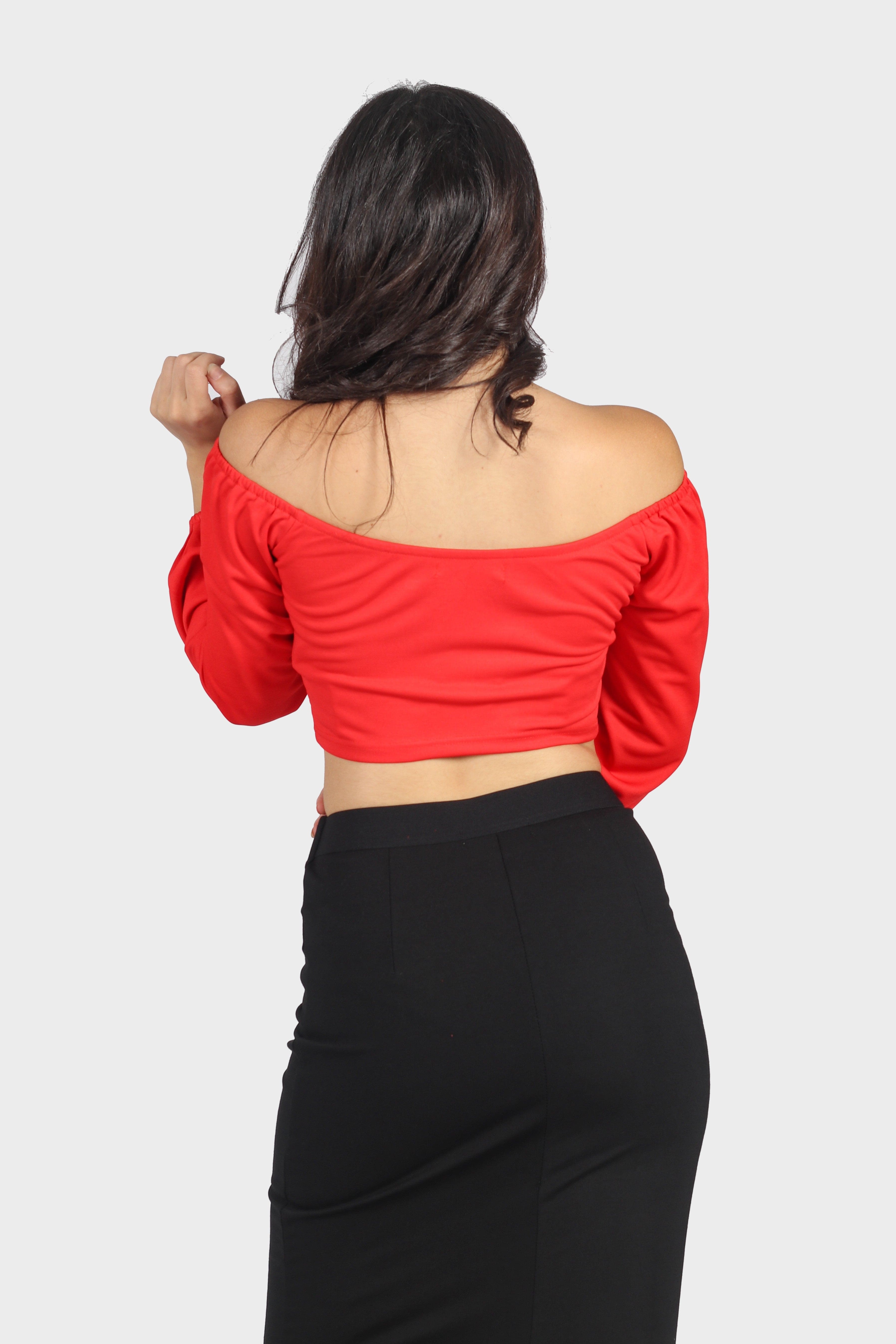 ميكا بلوزة نص بطن أوف شولدر كم طويل منفوخ نسائي