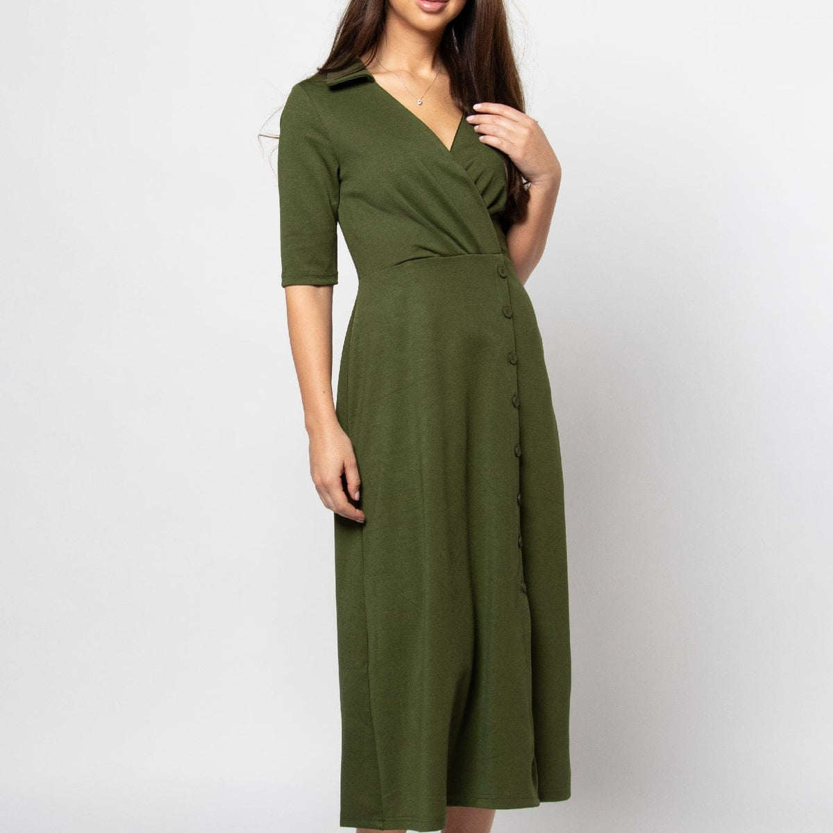Shop Green Solid Midi A-Line Dress - Casual & Office