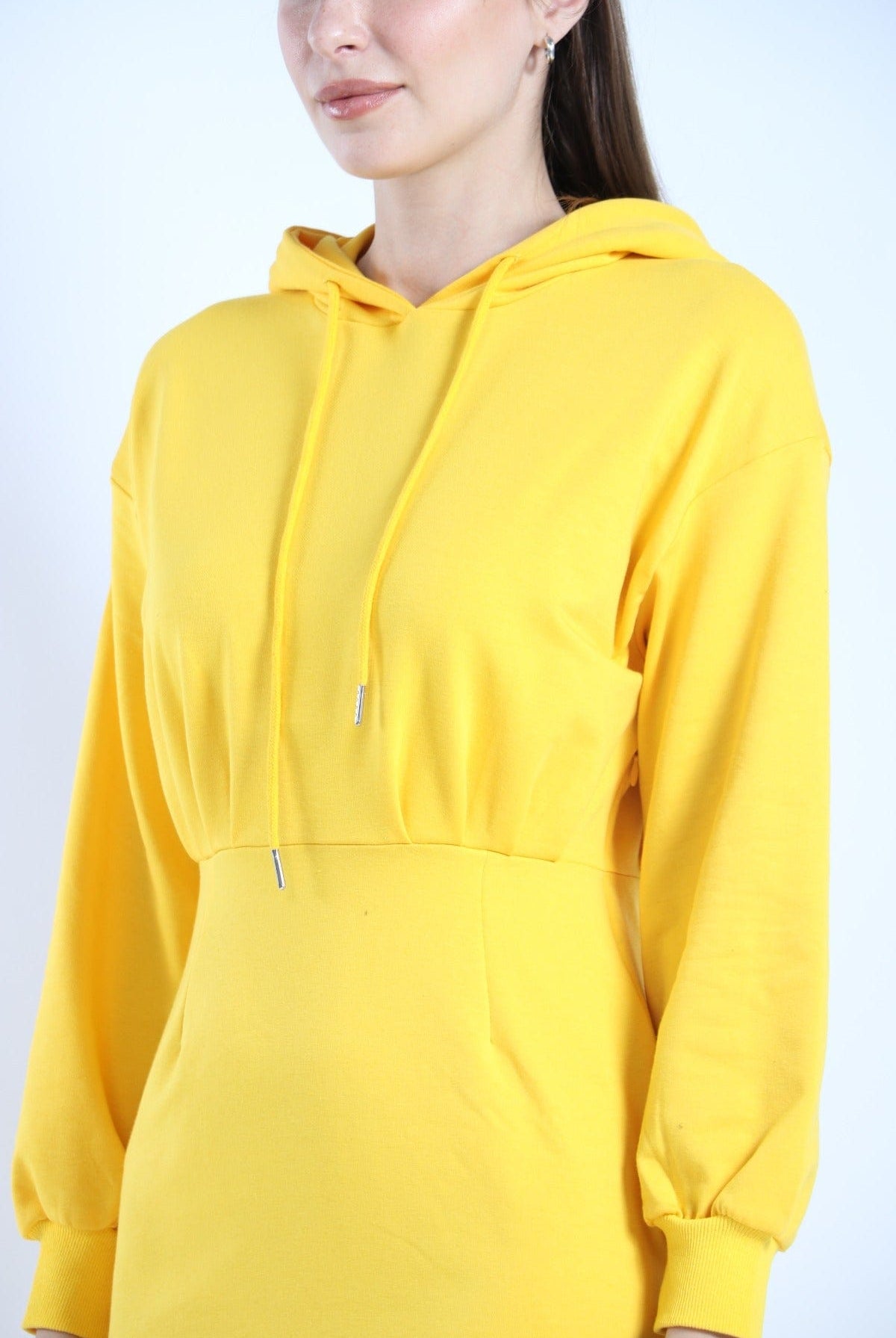 ميكا فستان ميدي هودي سادة مزموم بأكمام طويلة