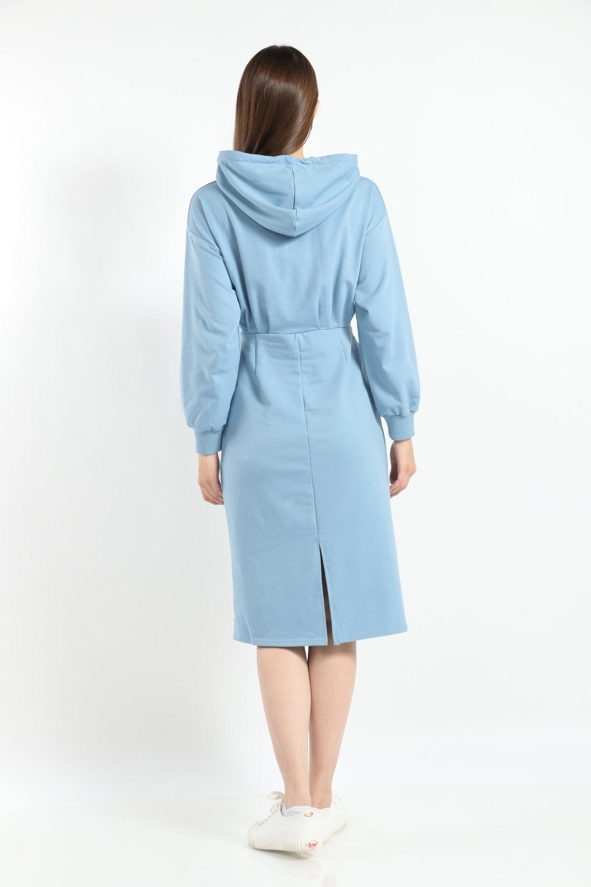 ميكا فستان ميدي هودي سادة مزموم بأكمام طويلة