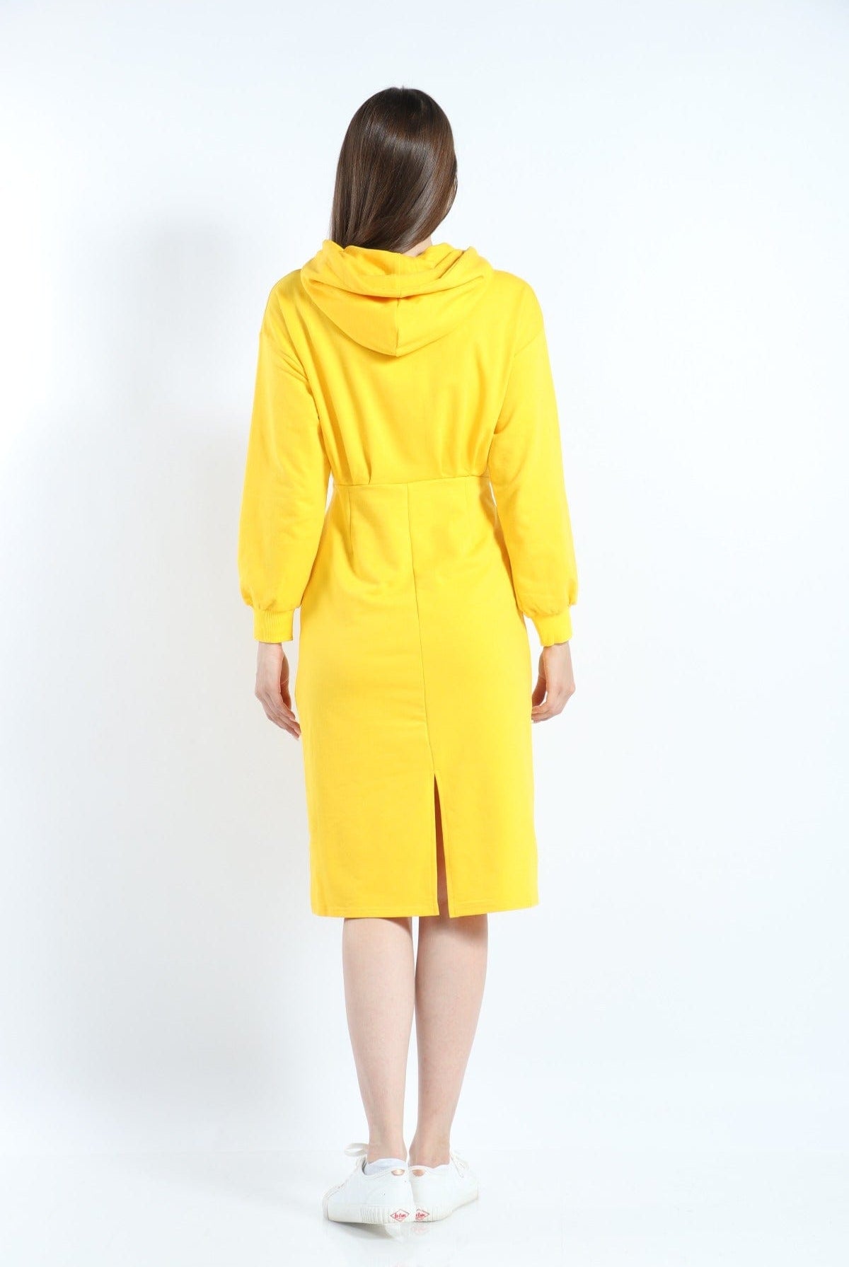 ميكا فستان ميدي هودي سادة مزموم بأكمام طويلة