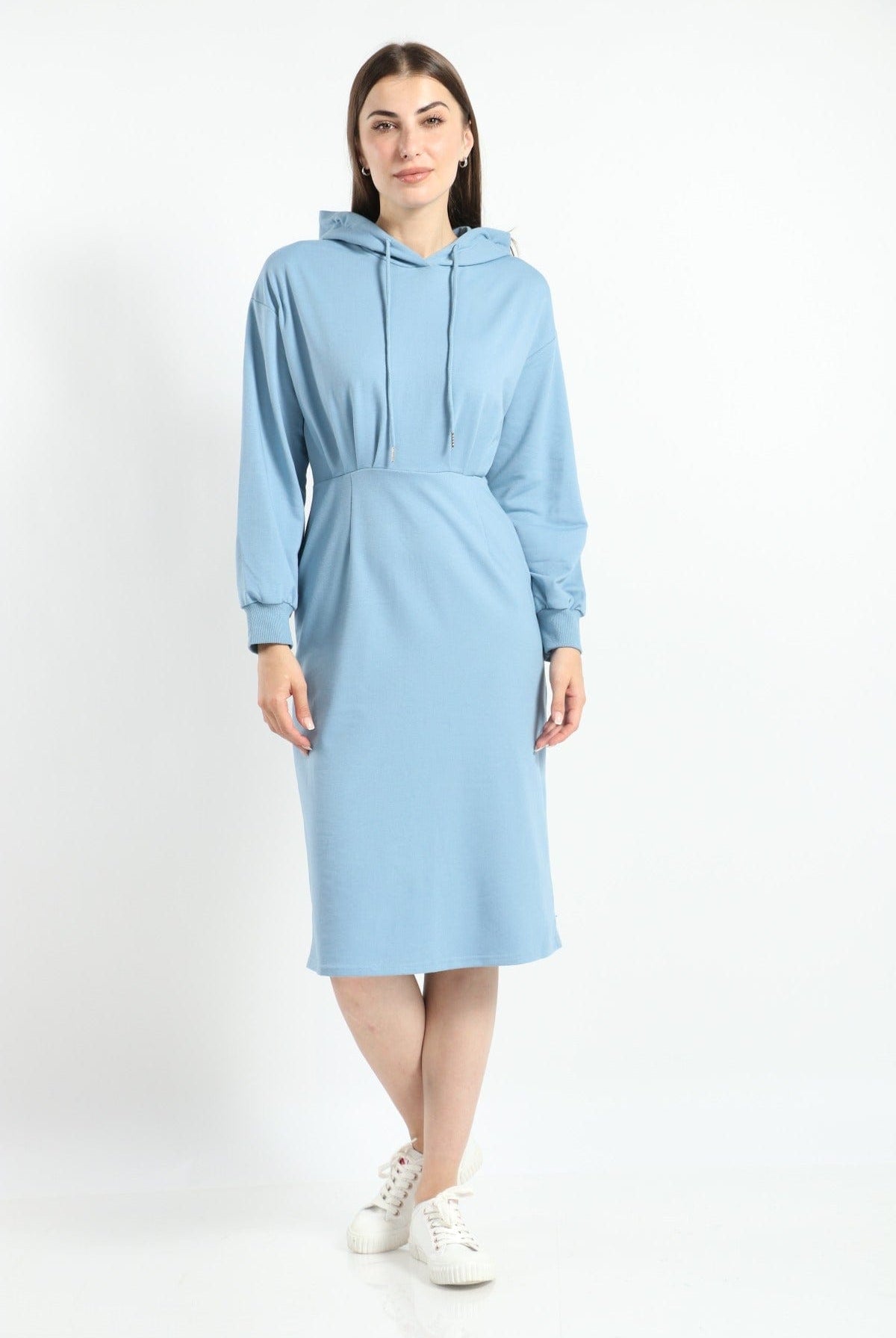 ميكا فستان ميدي هودي سادة مزموم بأكمام طويلة