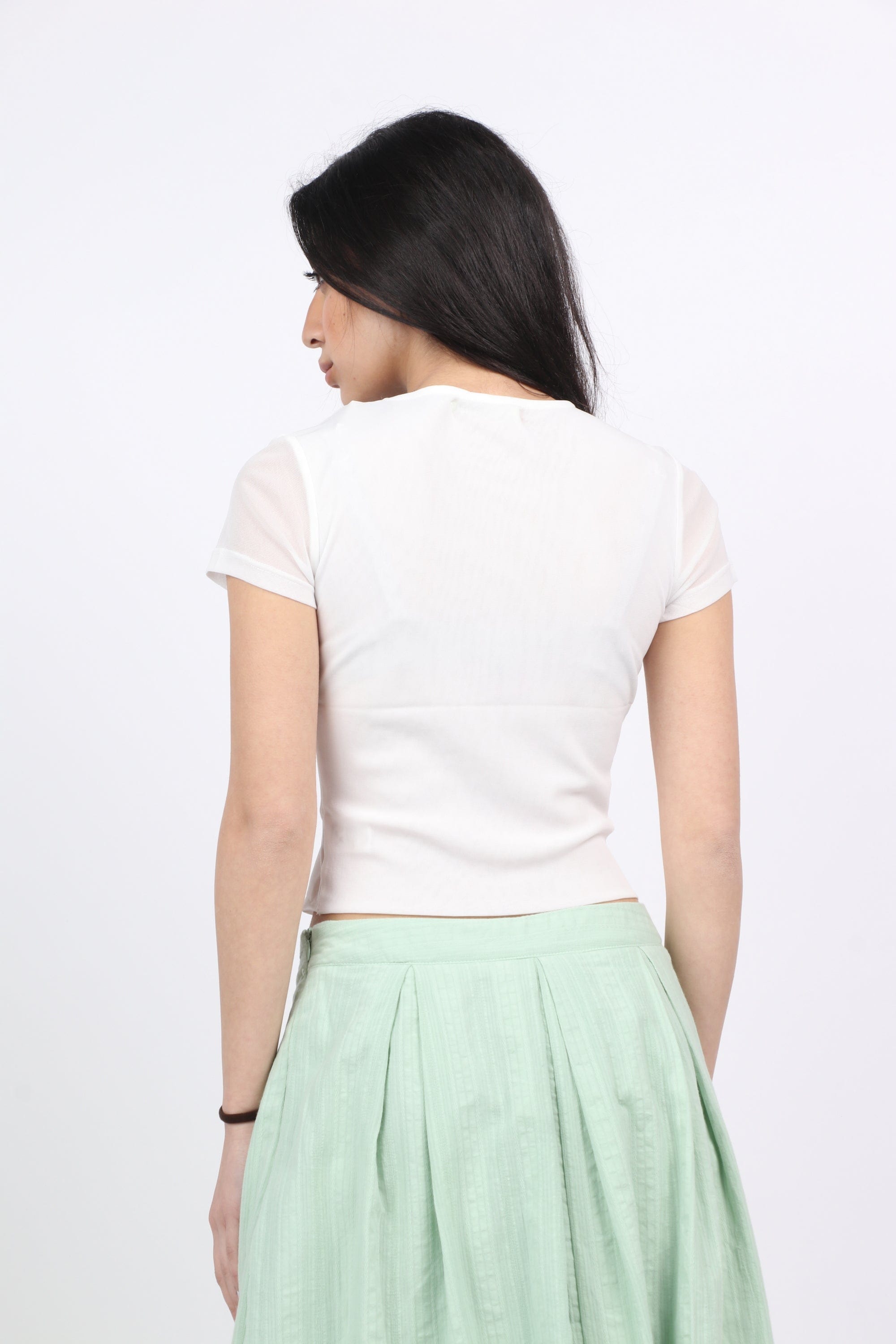 ميكا بلوزة سادة كم قصير بربطة خصر نسائي