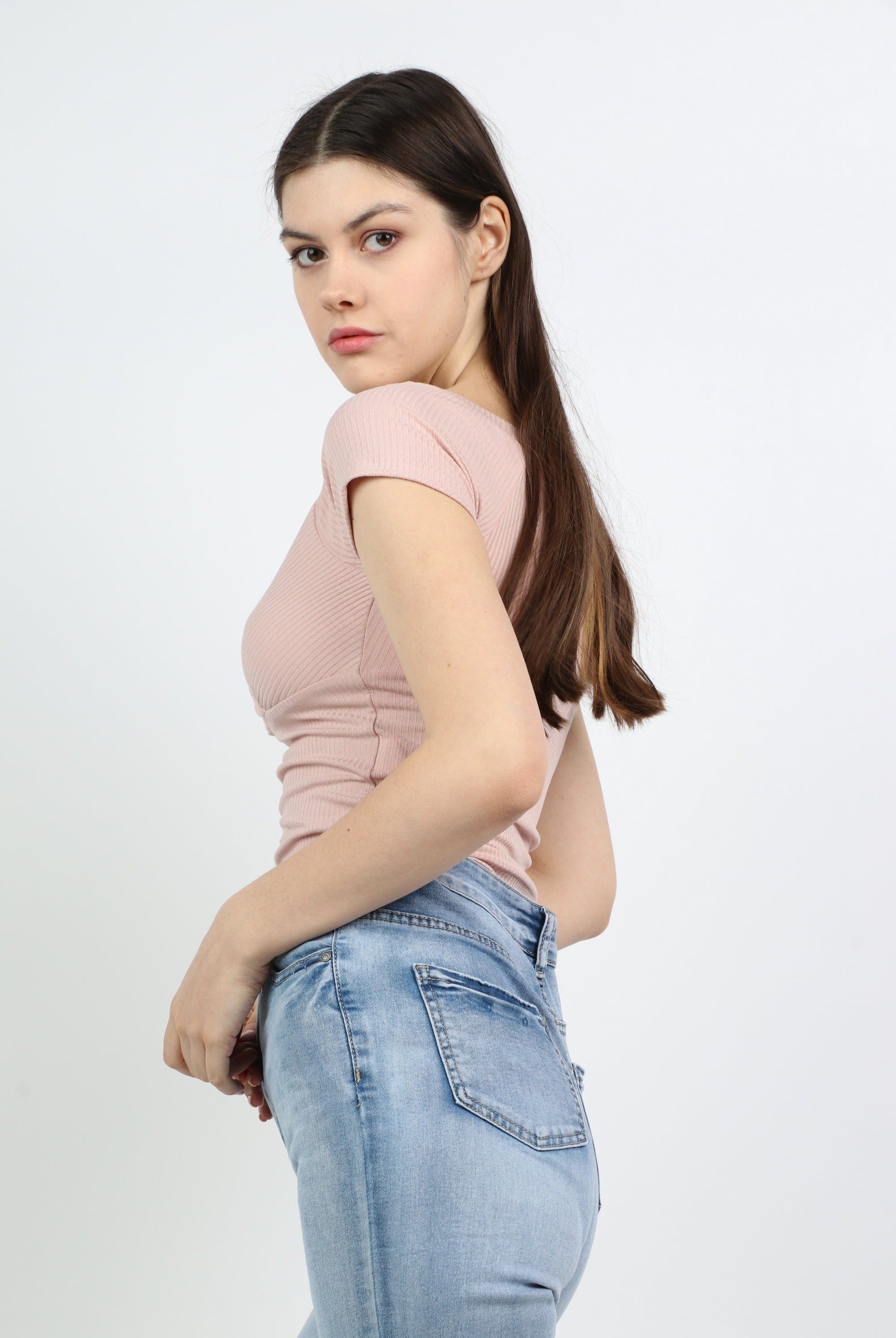 ميكا بلوزة بصدر متداخل كم قصير نسائي