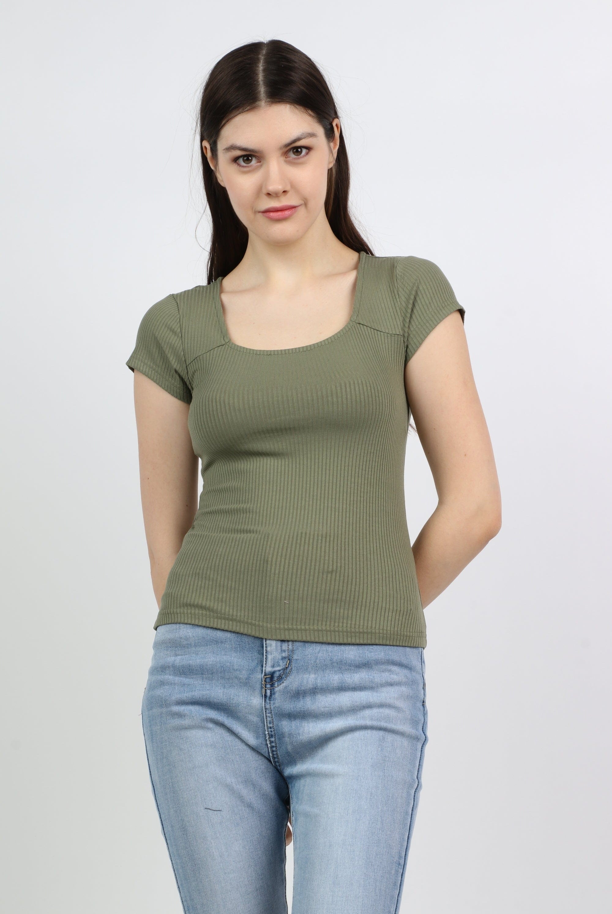 ميكا بلوزة بياقة مربعة أكمام قصيرة نسائي