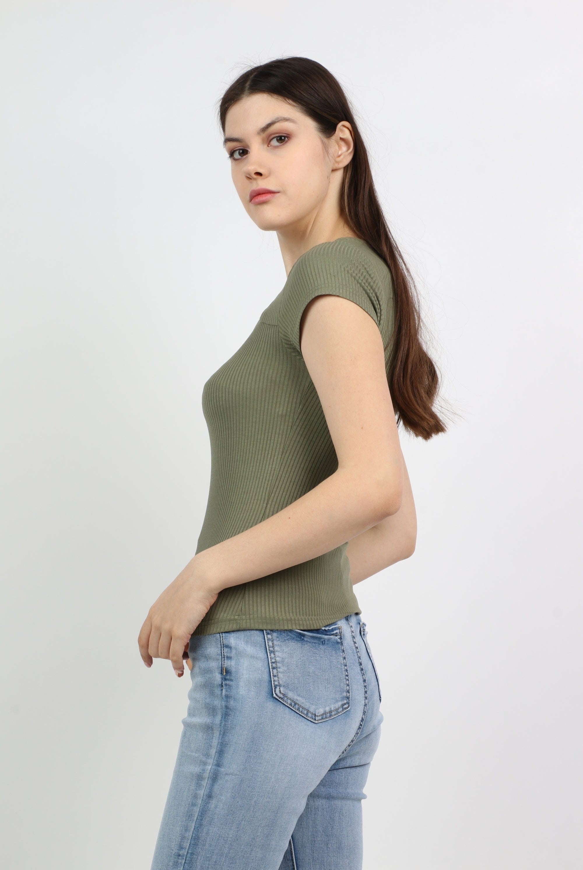 ميكا بلوزة بياقة مربعة أكمام قصيرة نسائي