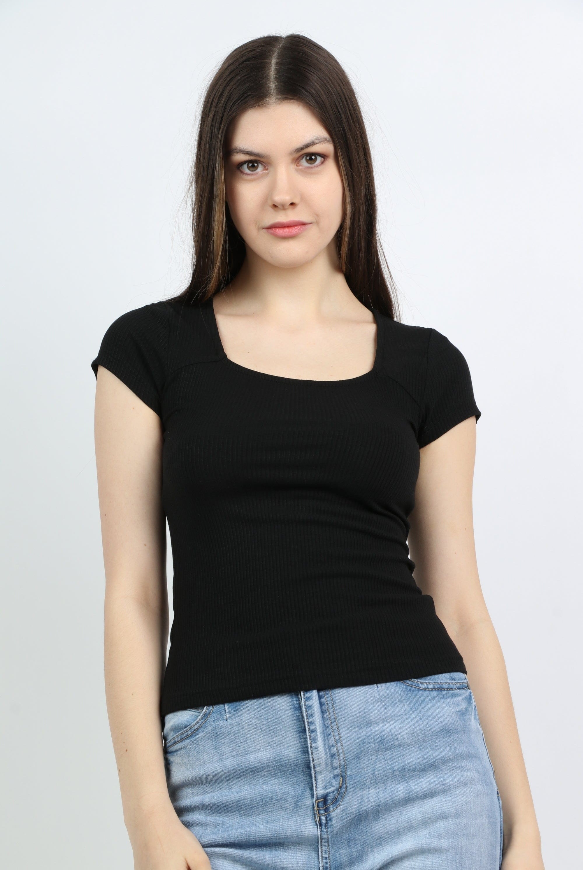 ميكا بلوزة بياقة مربعة أكمام قصيرة نسائي