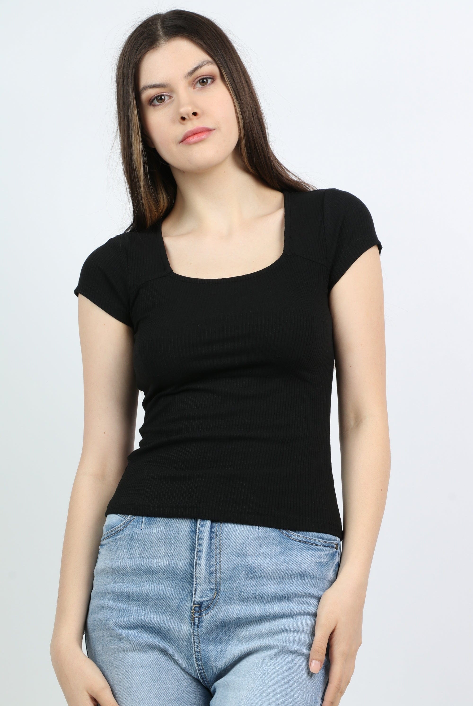 ميكا بلوزة بياقة مربعة أكمام قصيرة نسائي