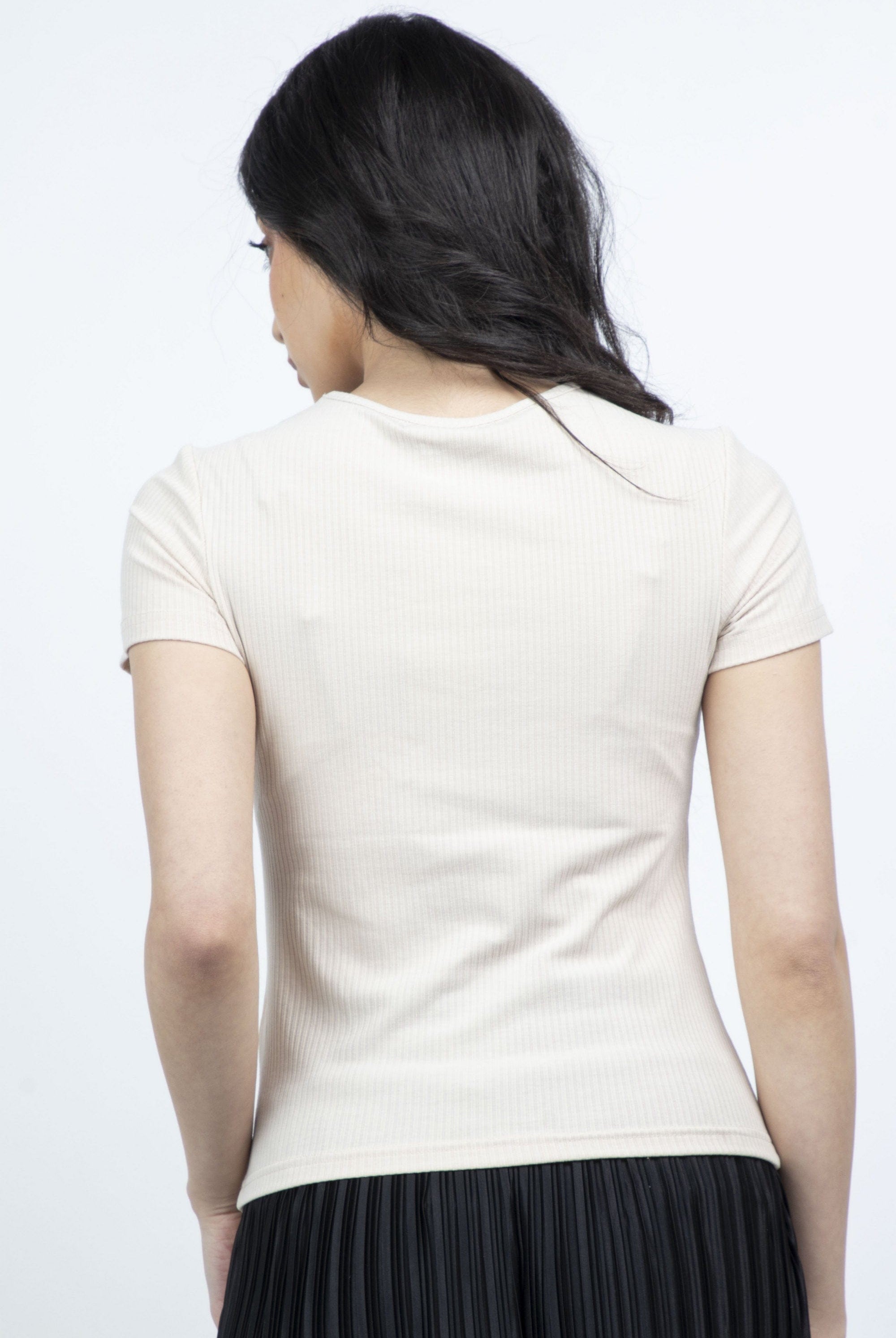 ميكا بلوزة كم قصير مفتوحة من الأمام رقبة دائرية نسائي