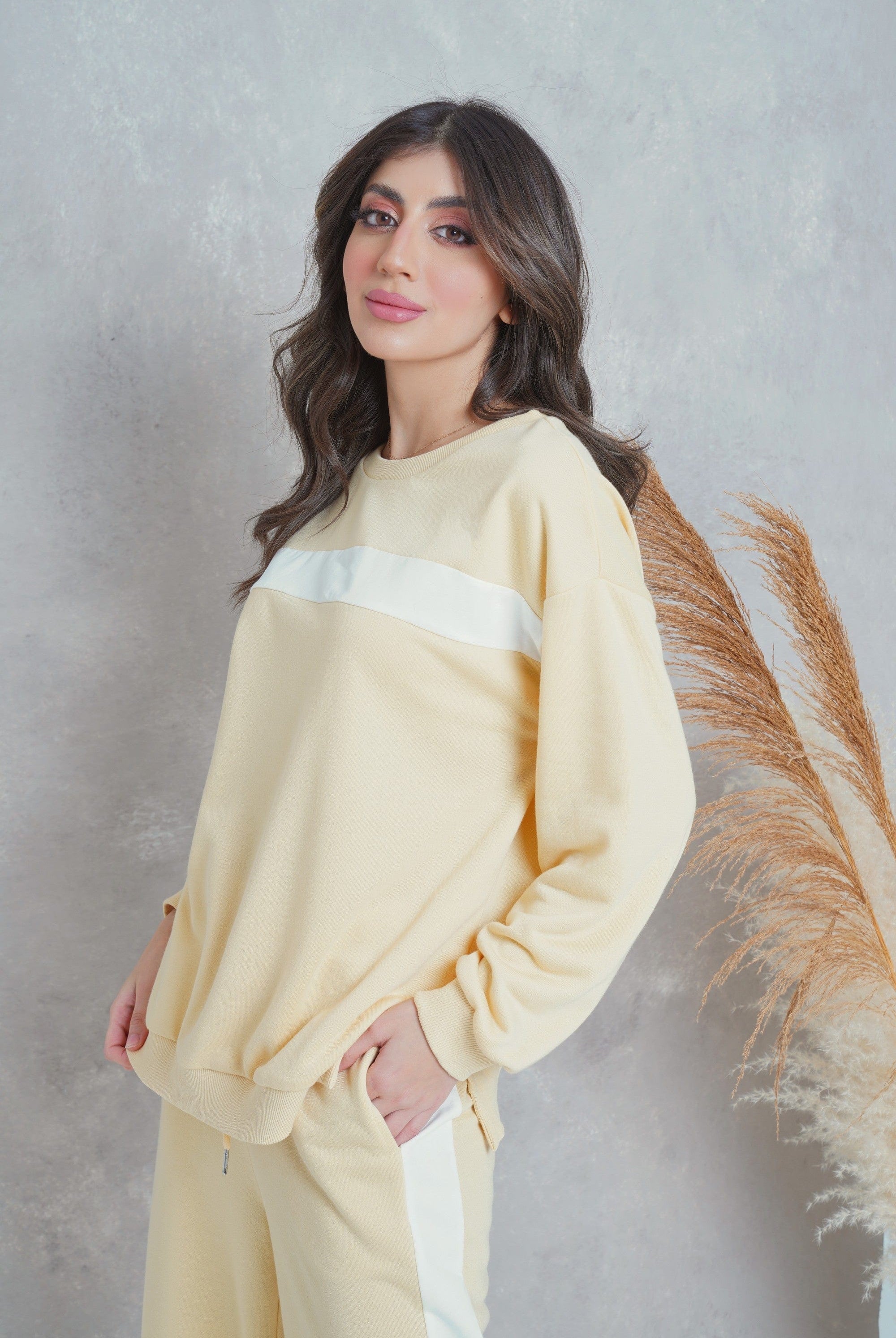 ميكا بلوزة قطنية برقبة دائرية كم طويل نسائي