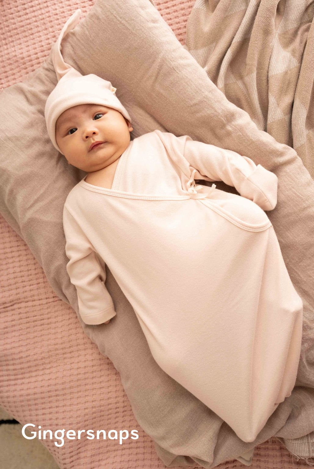 جينجرسنابس سالوبيت أطفال مواليد سادة كم طويل وقبعة وردي