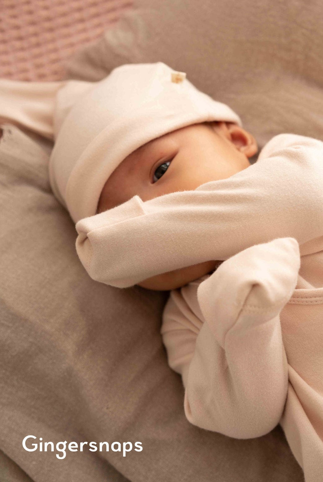 جينجرسنابس سالوبيت أطفال مواليد سادة كم طويل وقبعة وردي