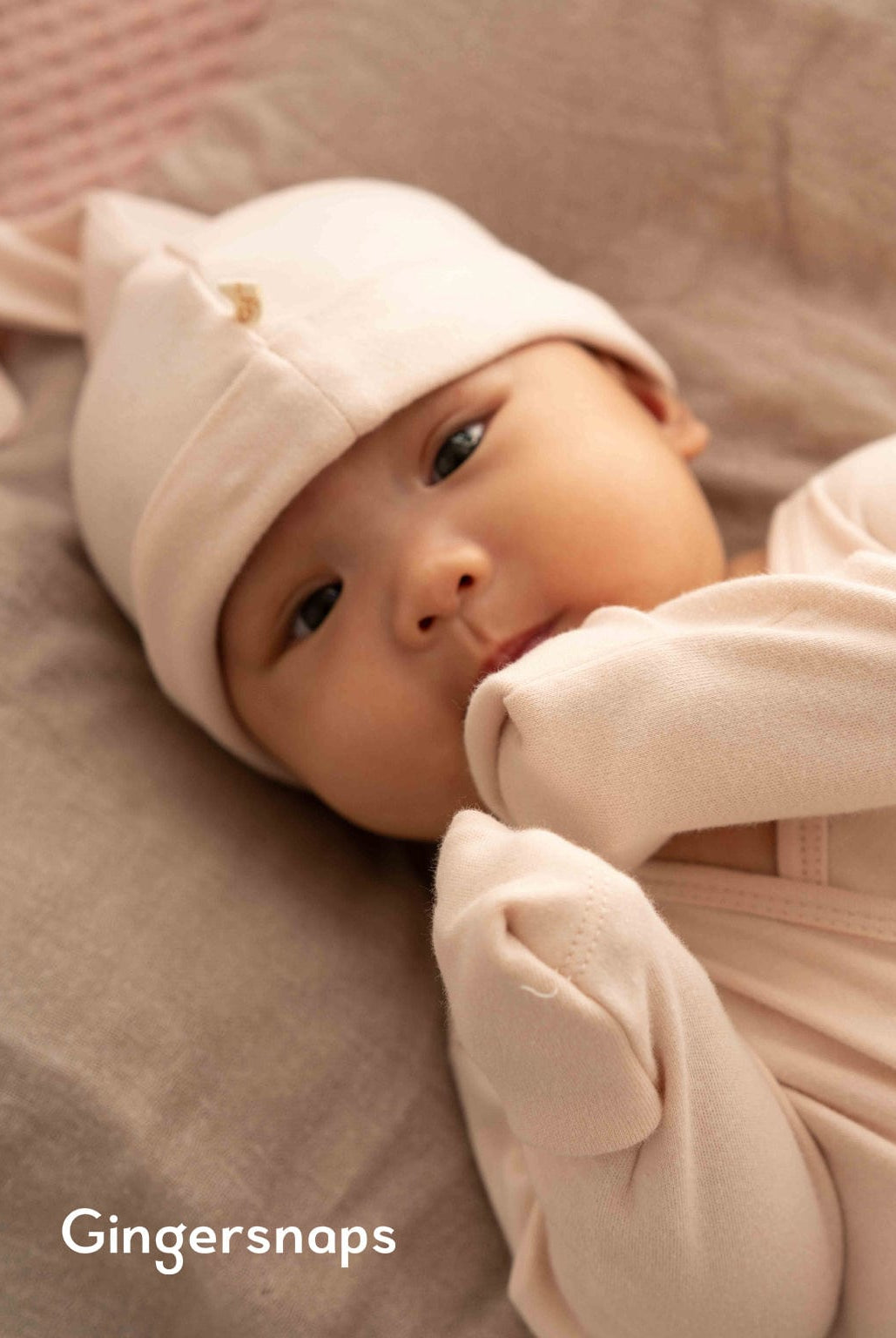 جينجرسنابس سالوبيت أطفال مواليد سادة كم طويل وقبعة وردي