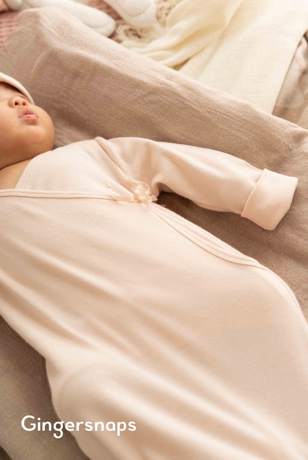 جينجرسنابس سالوبيت أطفال مواليد سادة كم طويل وقبعة وردي