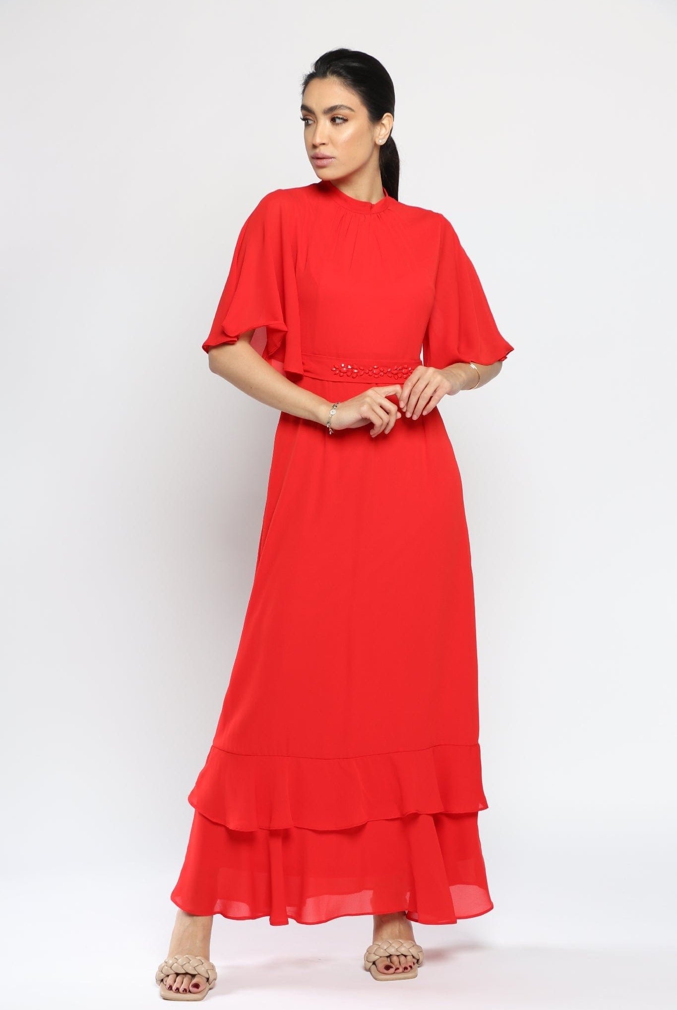 نتشي فستان كلاسيك نسائي طويل بطبقات من الأسفل