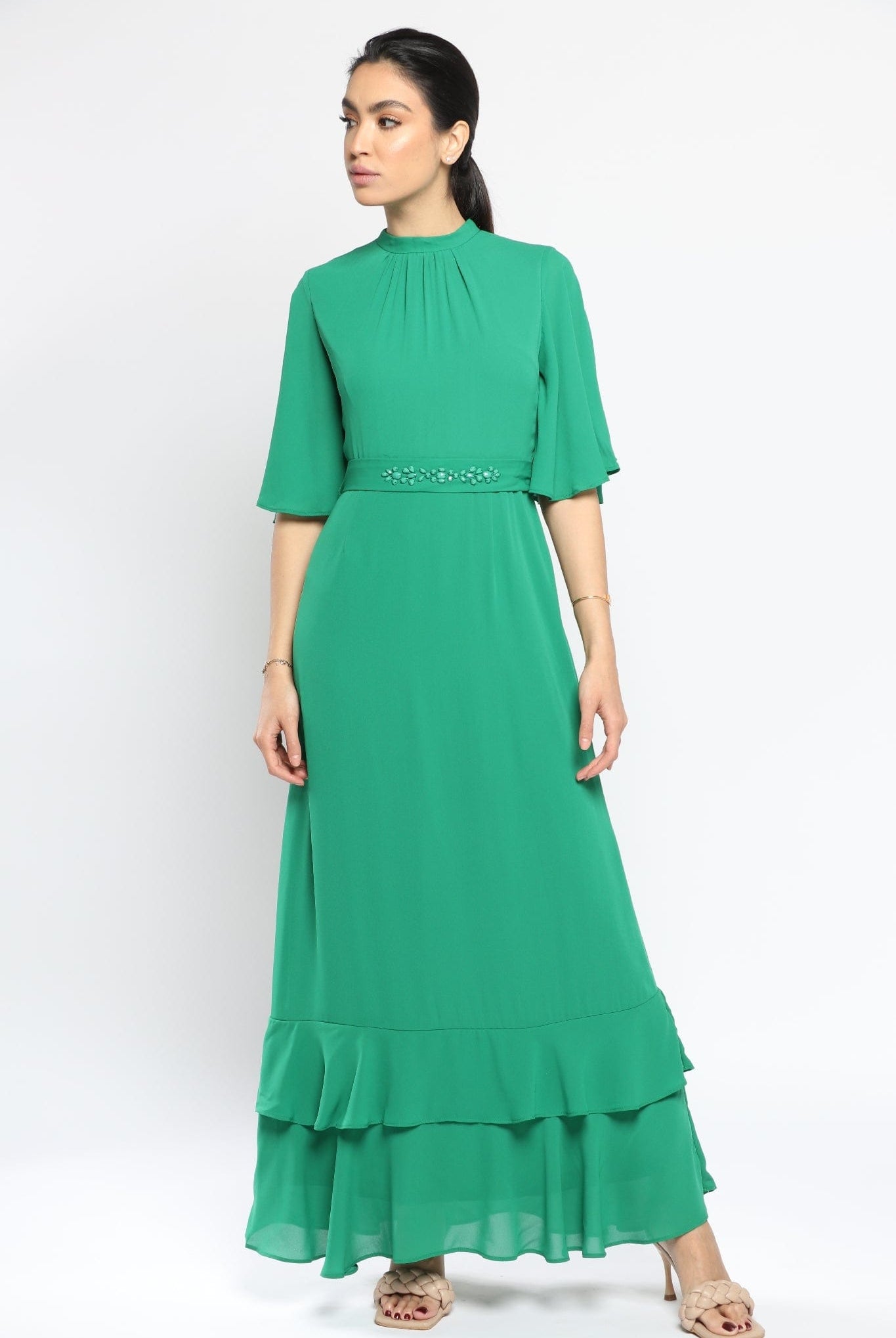 نتشي فستان كلاسيك نسائي طويل بطبقات من الأسفل