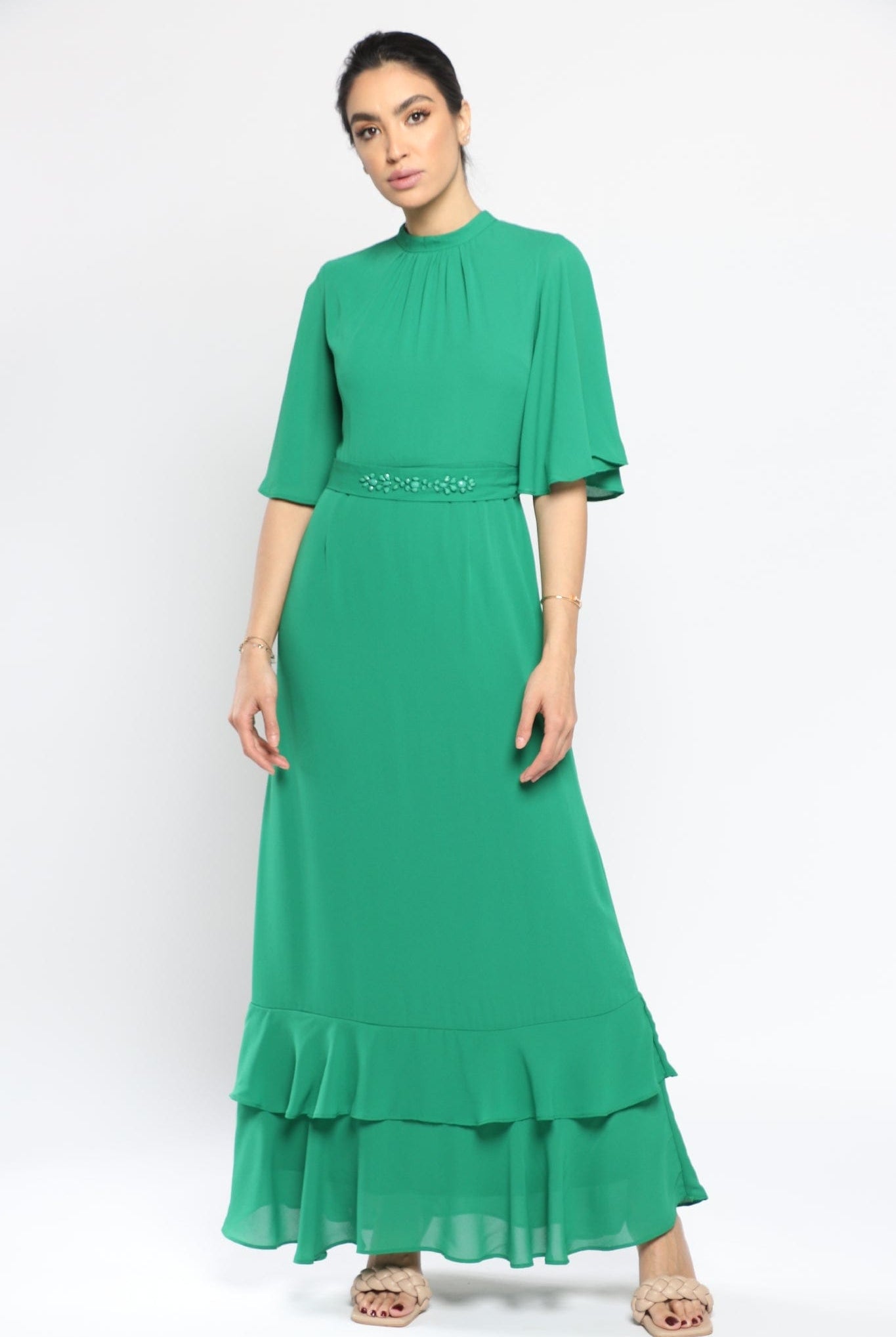 نتشي فستان كلاسيك نسائي طويل بطبقات من الأسفل