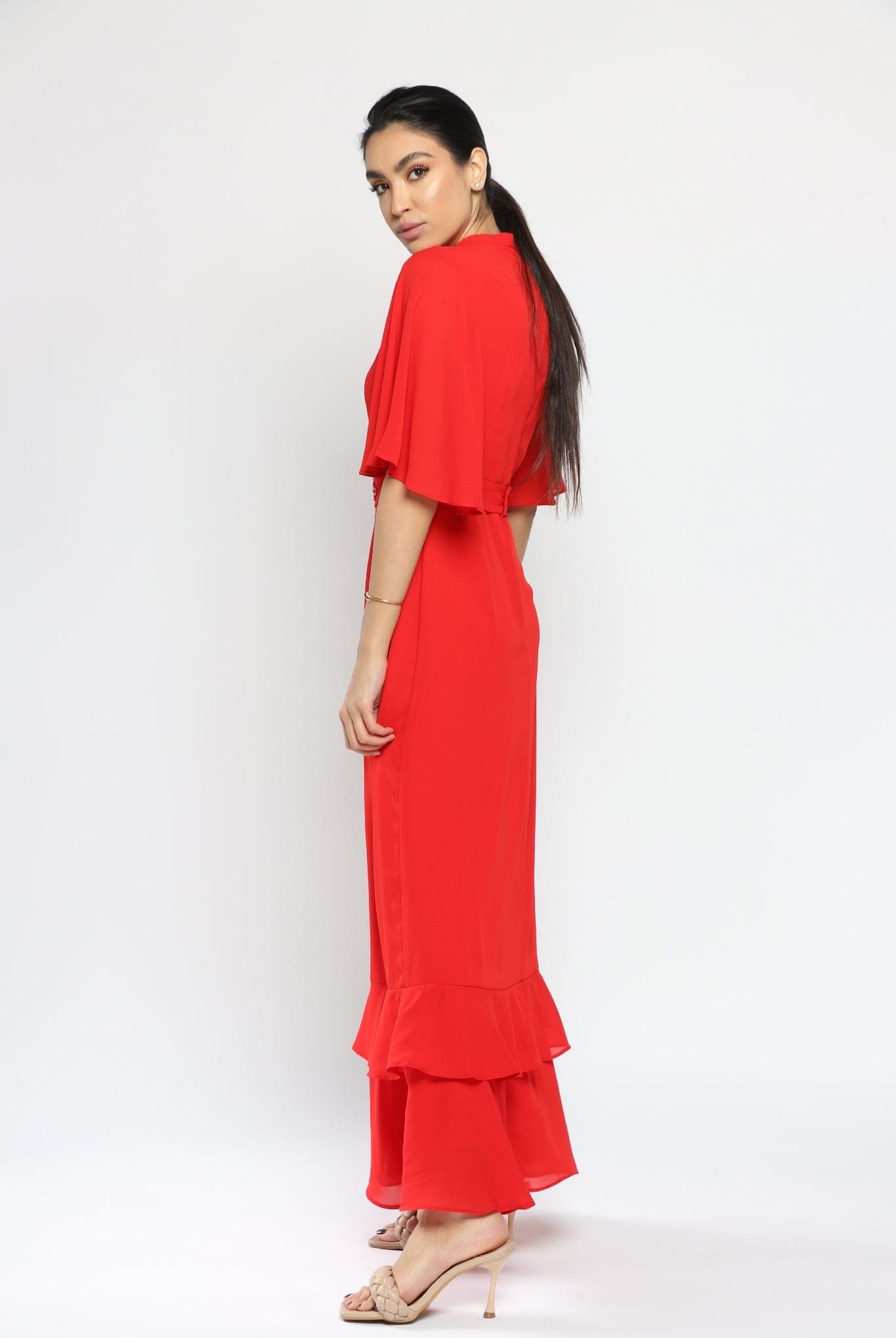 نتشي فستان كلاسيك نسائي طويل بطبقات من الأسفل