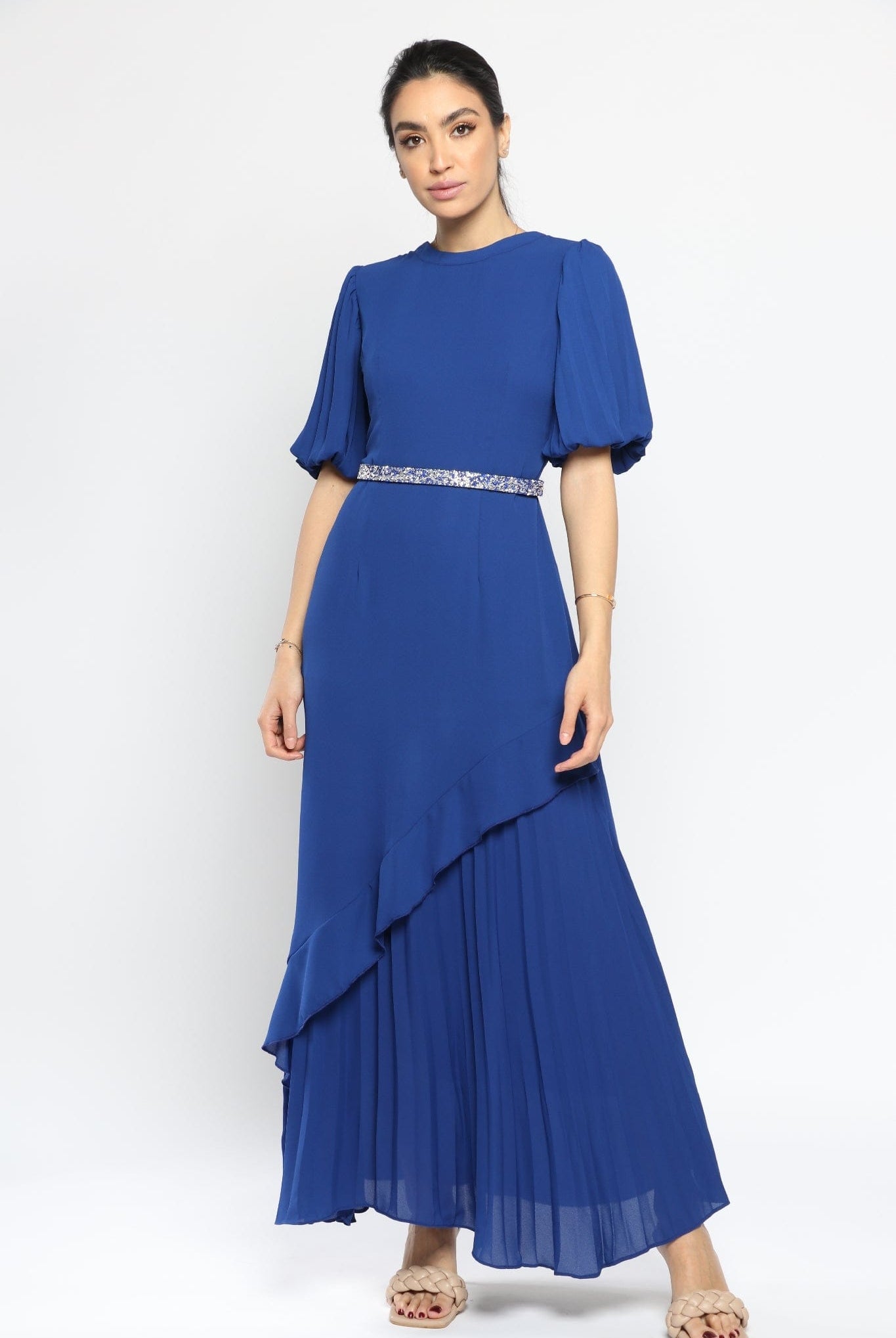 نتشي فستان كلاسيك نسائي طويل بطبقات من الأسفل