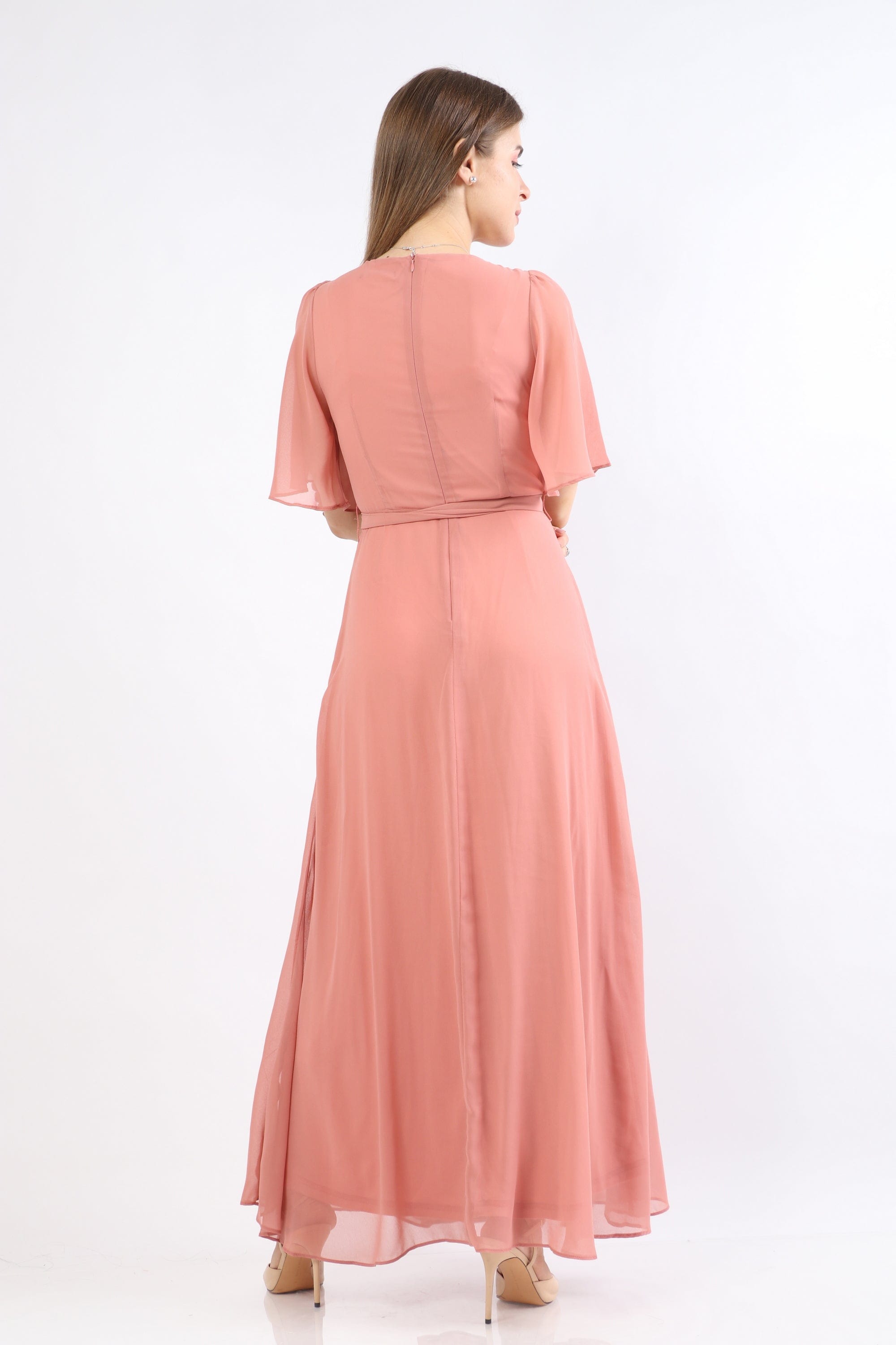 نتشي فستان ماكسي طويل نص كم شفاف