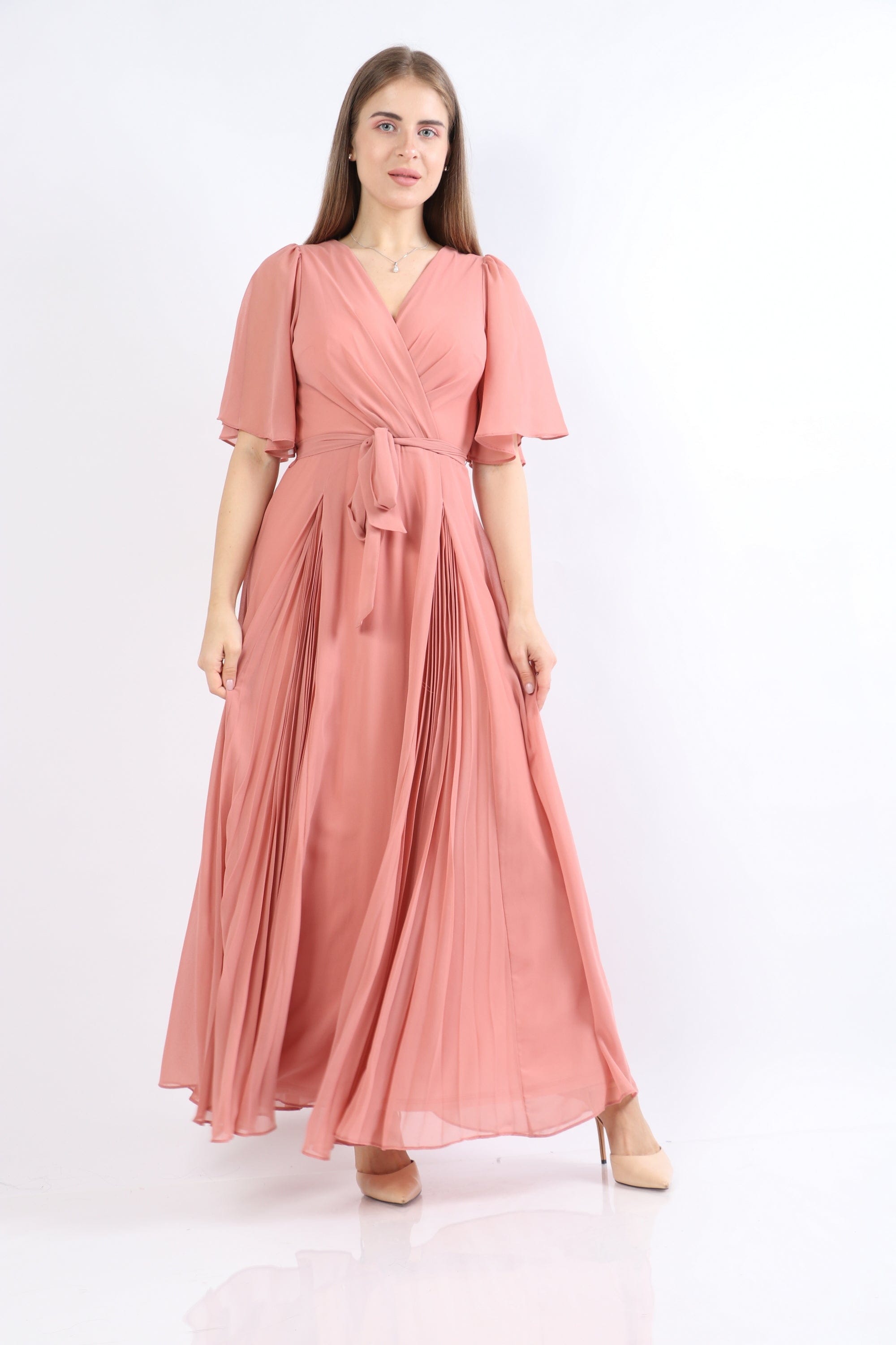 نتشي فستان ماكسي طويل نص كم شفاف