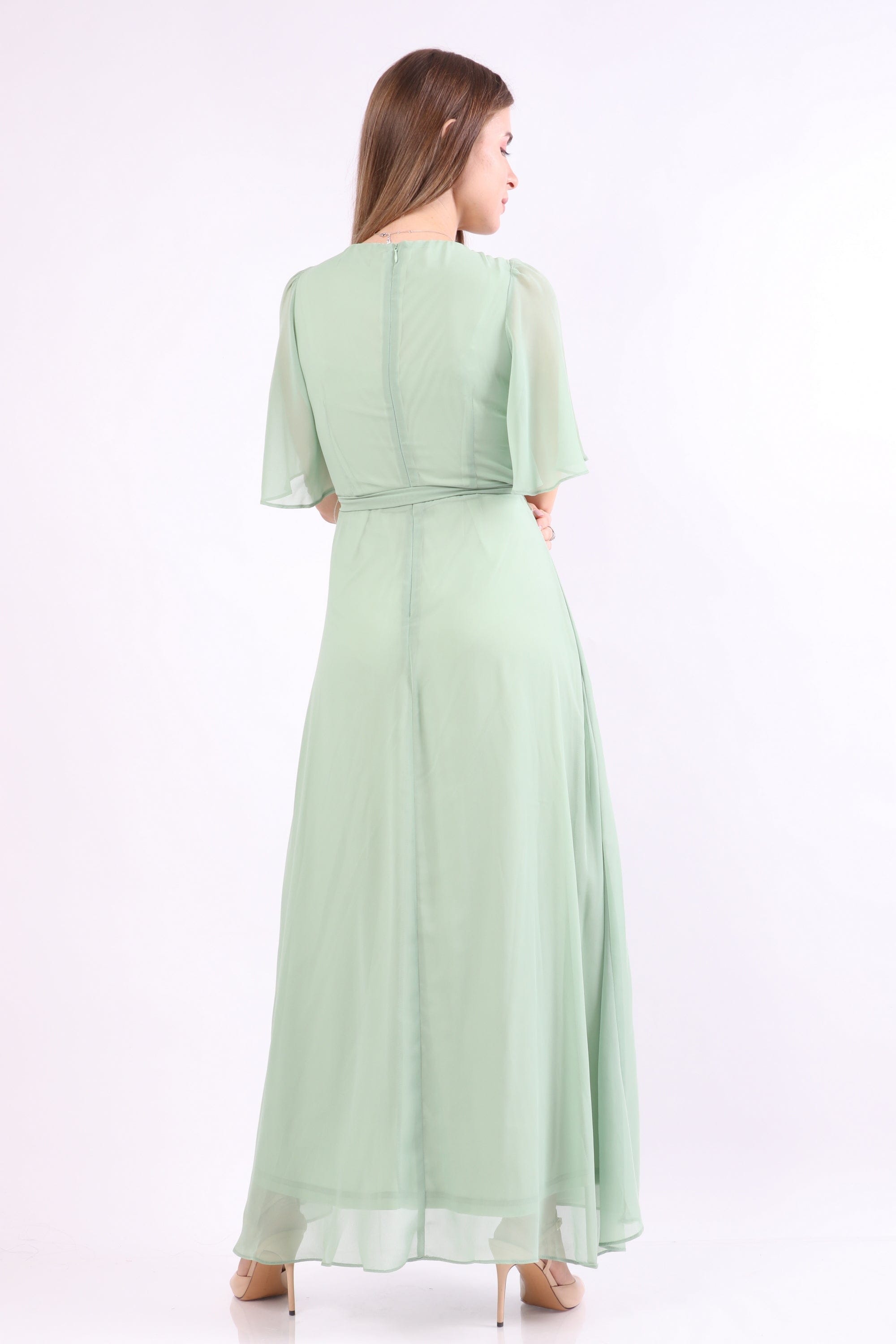 نتشي فستان ماكسي طويل نص كم شفاف