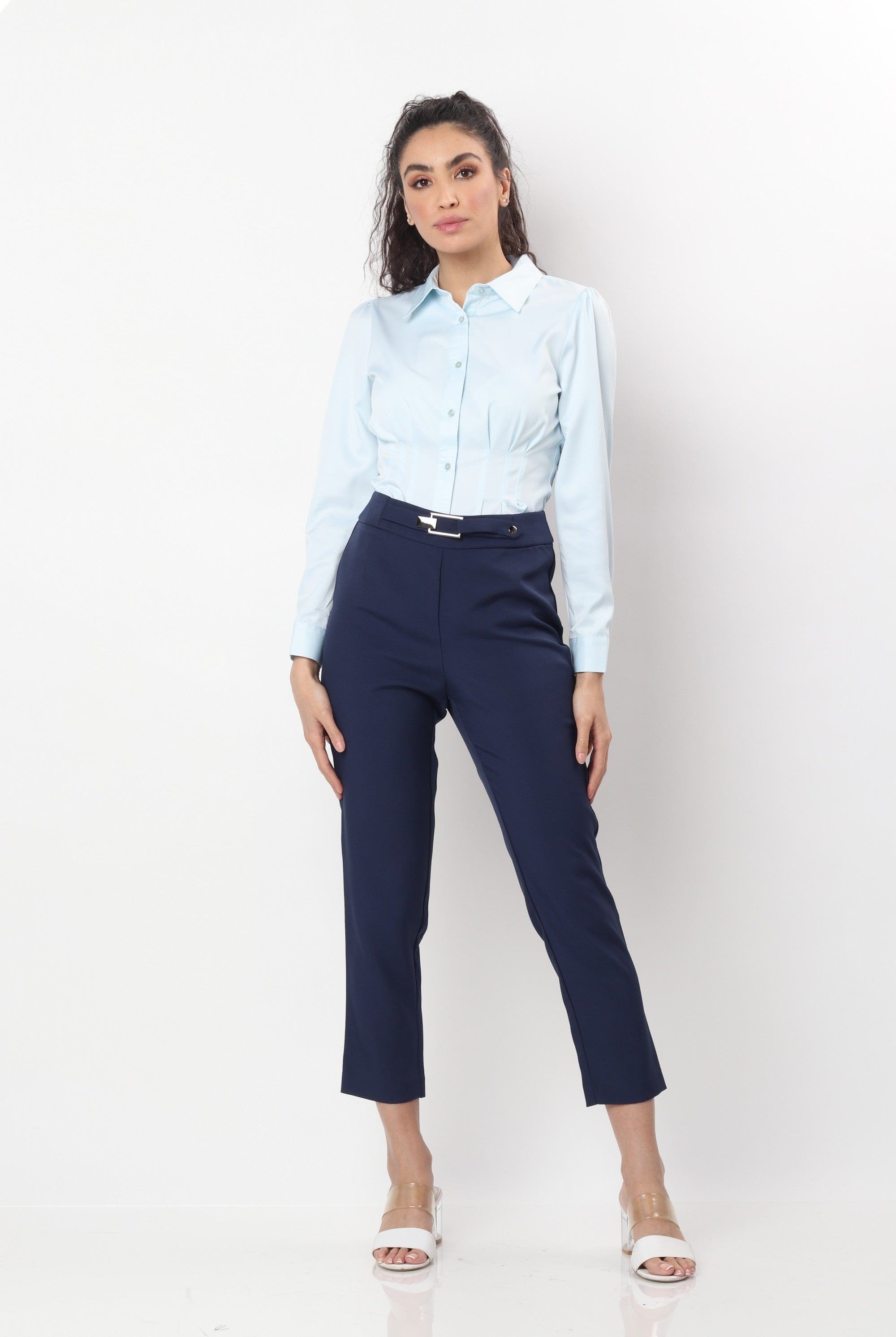 نتشي بنطلون قماش كلاسيك حريمي بحزام صغير